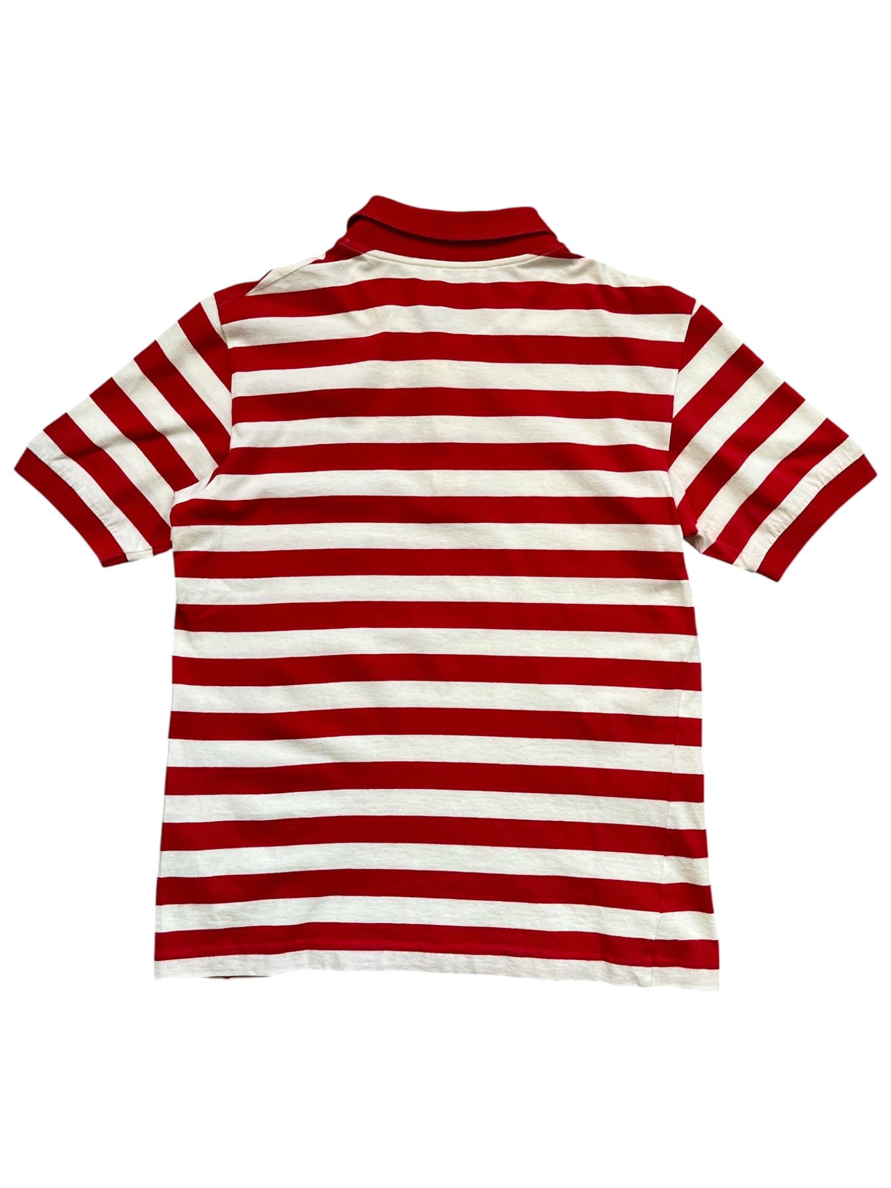 Saint Laurent SS14 striped polo shirt with classic collar and short sleeves, featuring bold horizontal stripes.