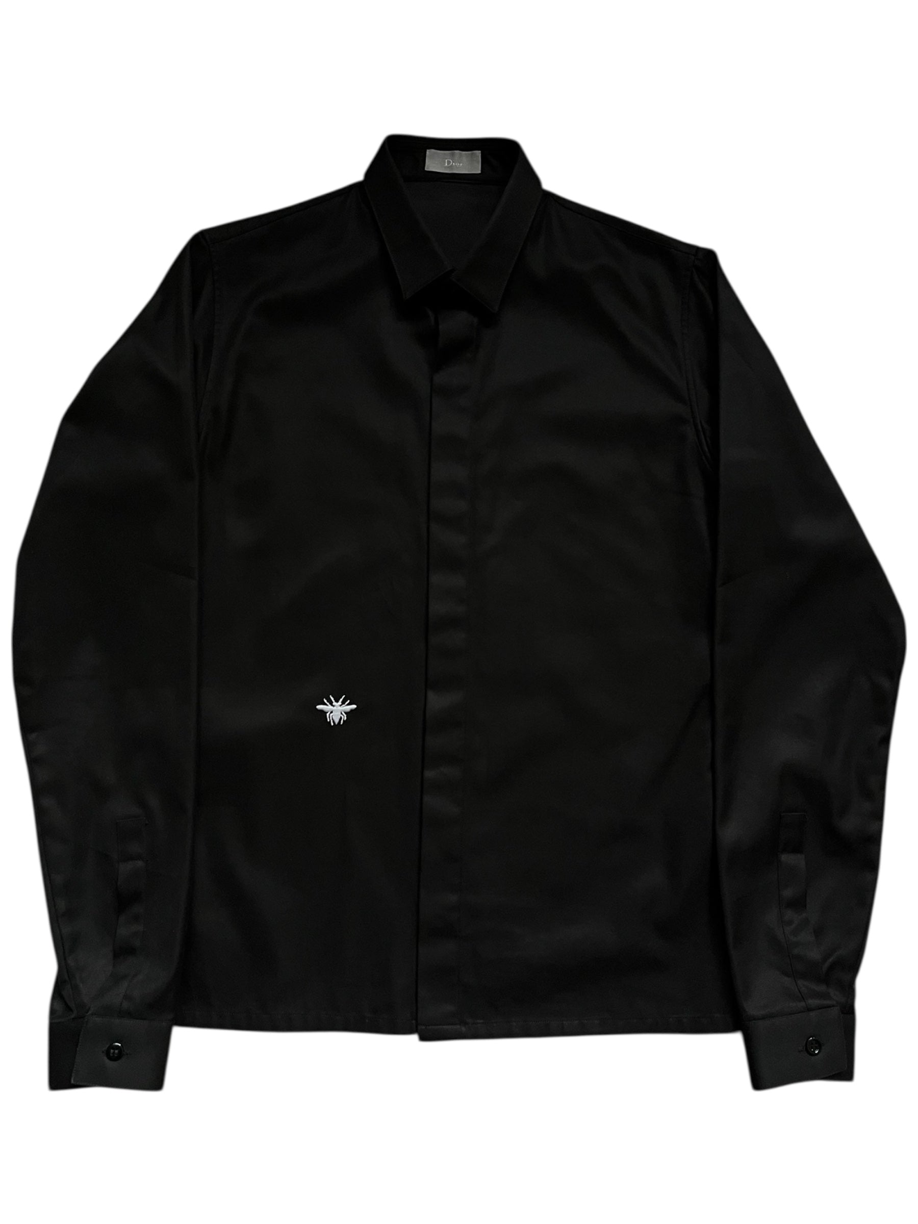 Dior SS03 “Follow Me” Bee black shirt featuring a bold bee graphic on the front, made from soft fabric.