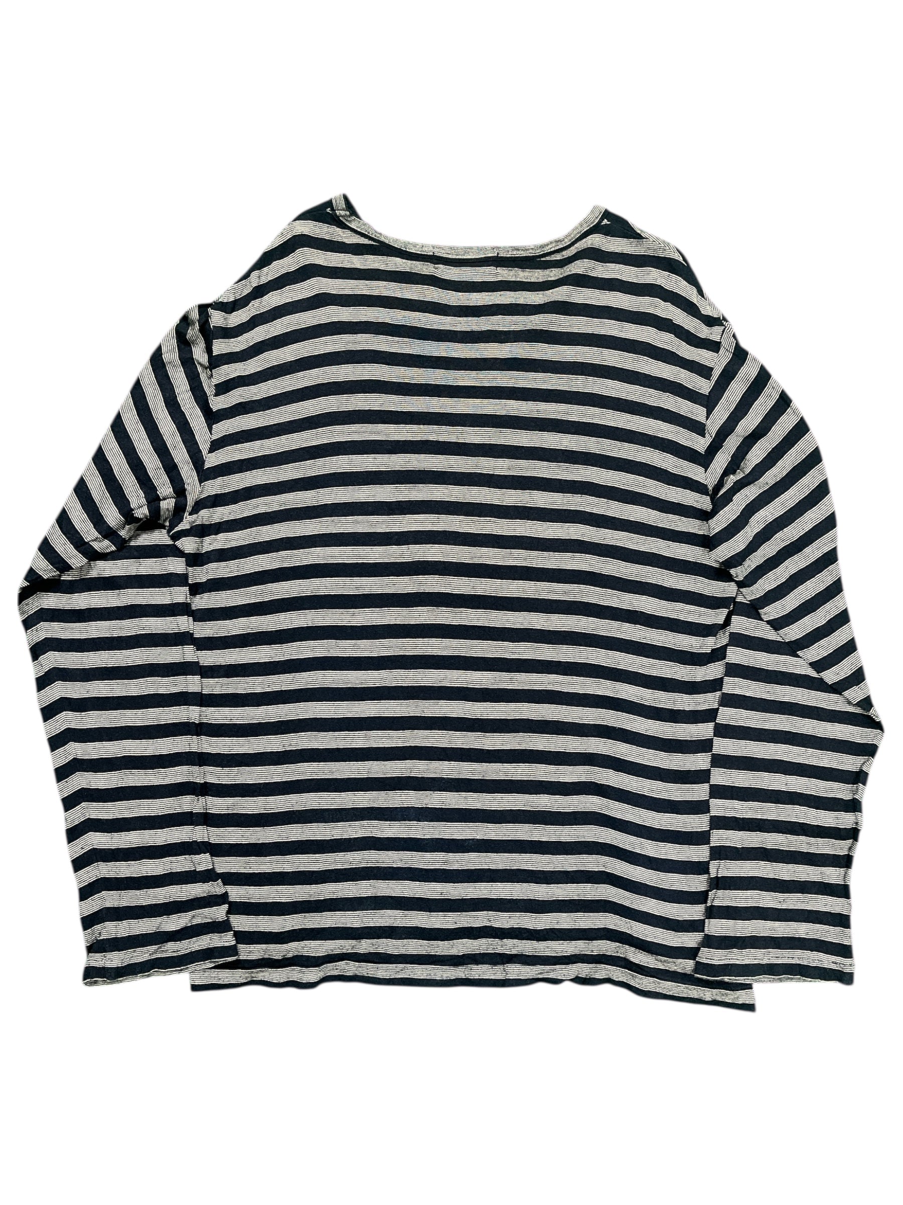 Yohji Yamamoto striped long sleeve T-shirt with black and white horizontal stripes, casual and stylish men's top.