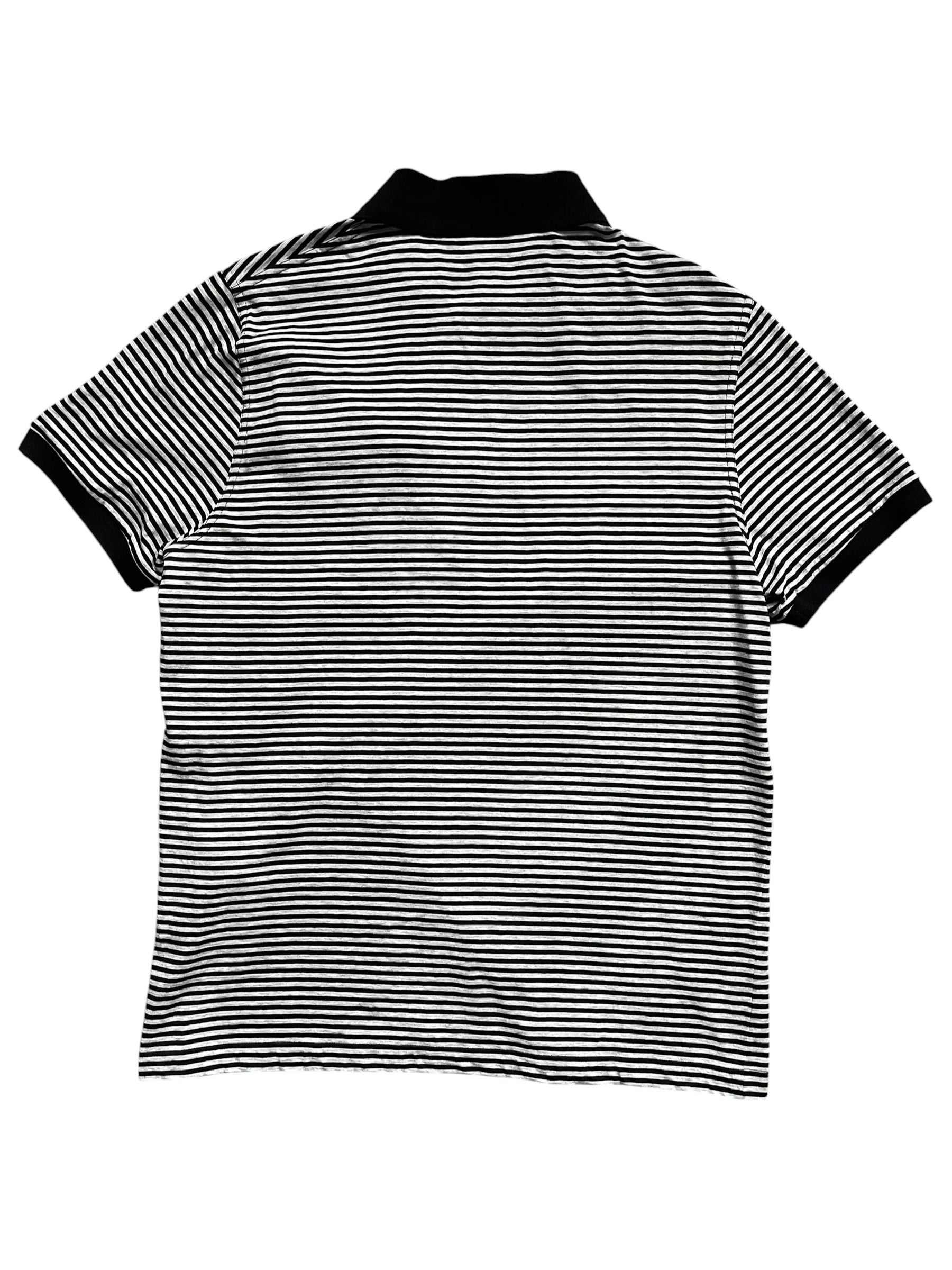 Saint Laurent SS20 black striped pocket polo shirt featuring a classic collar and chest pocket, casual men's polo for stylish wear.