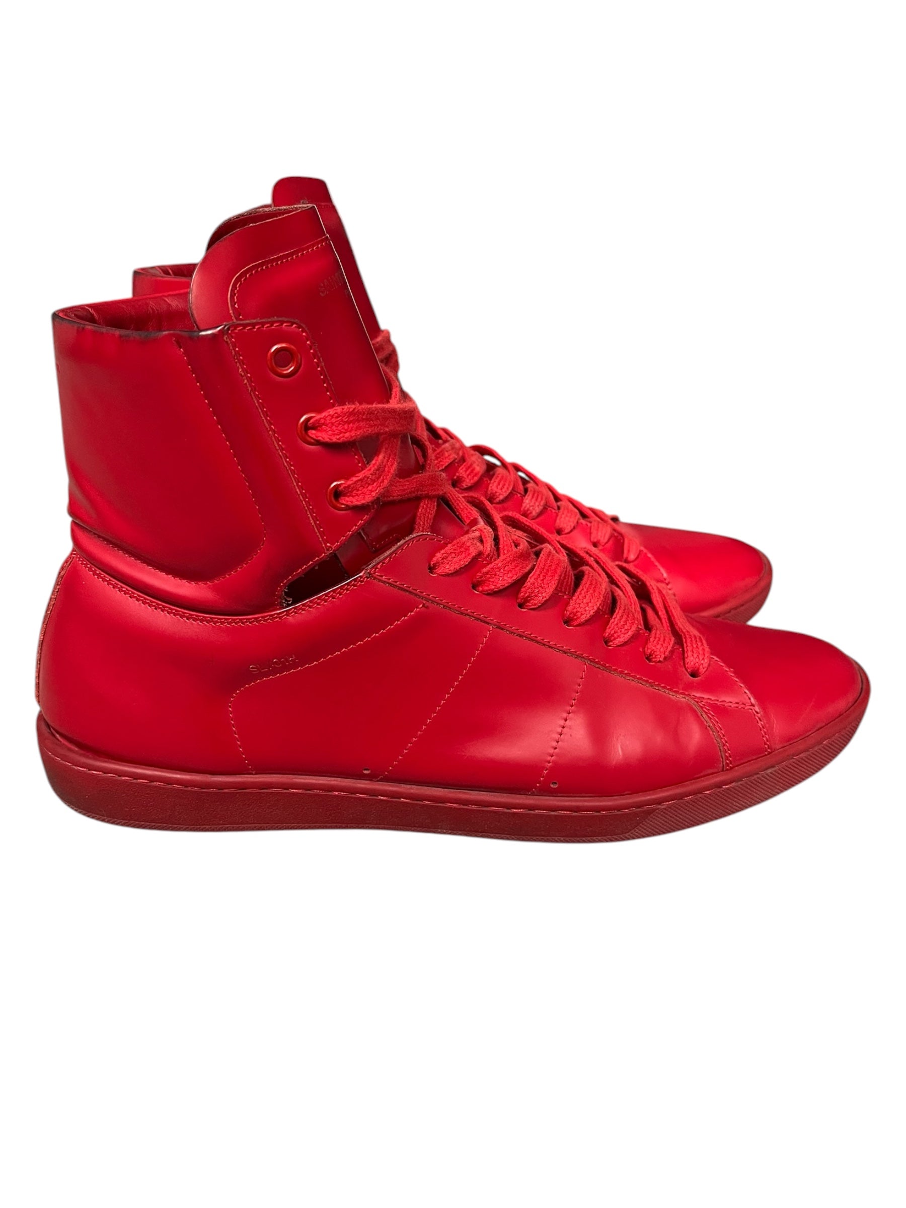 Saint Laurent AW16 Court Classic SL/01H high top sneakers with leather upper and stylish design, shown in a side view.