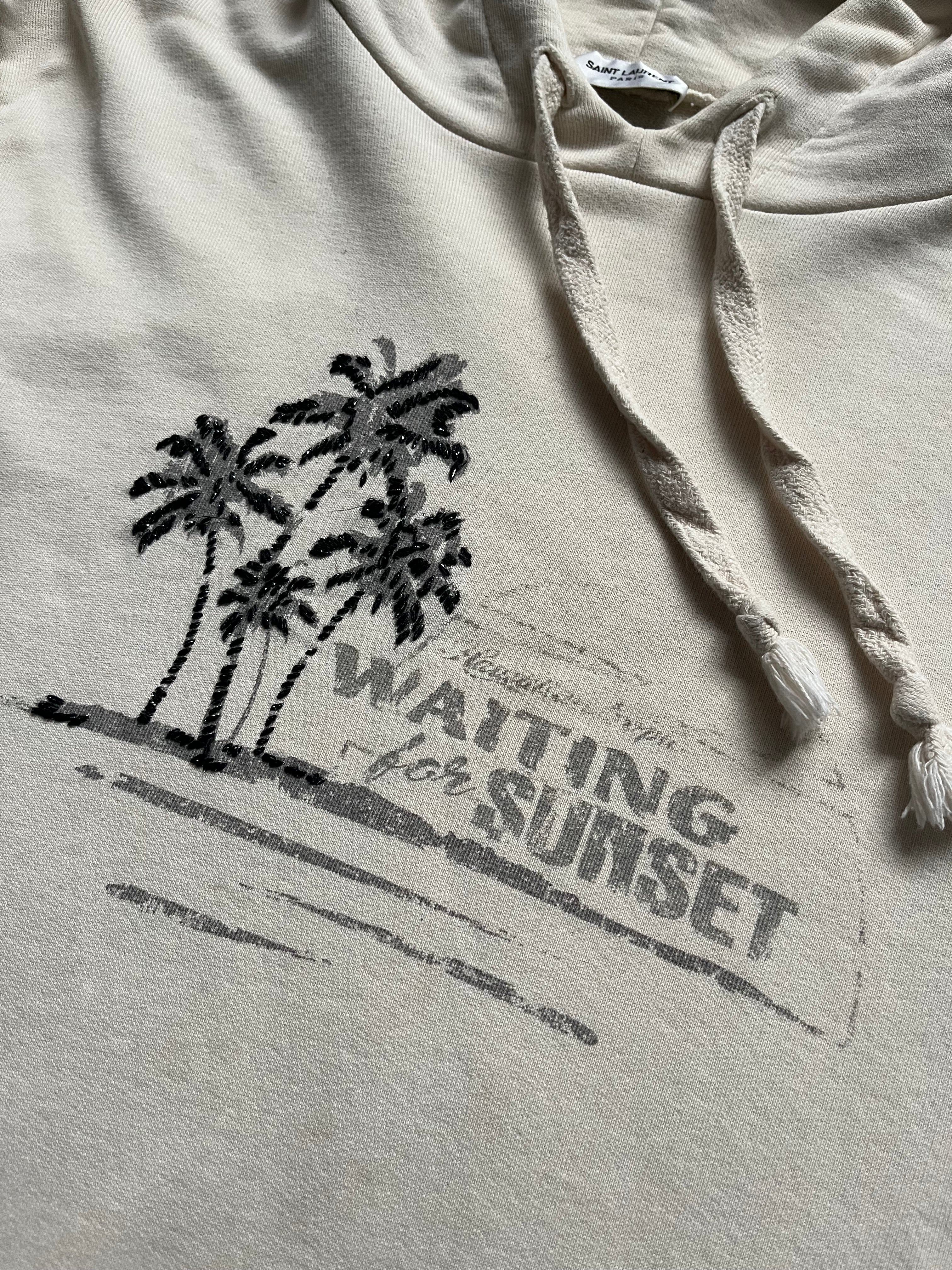 Saint Laurent Sunset Hoodie, casual black hoodie with sunset graphic, front view showing logo and relaxed fit.