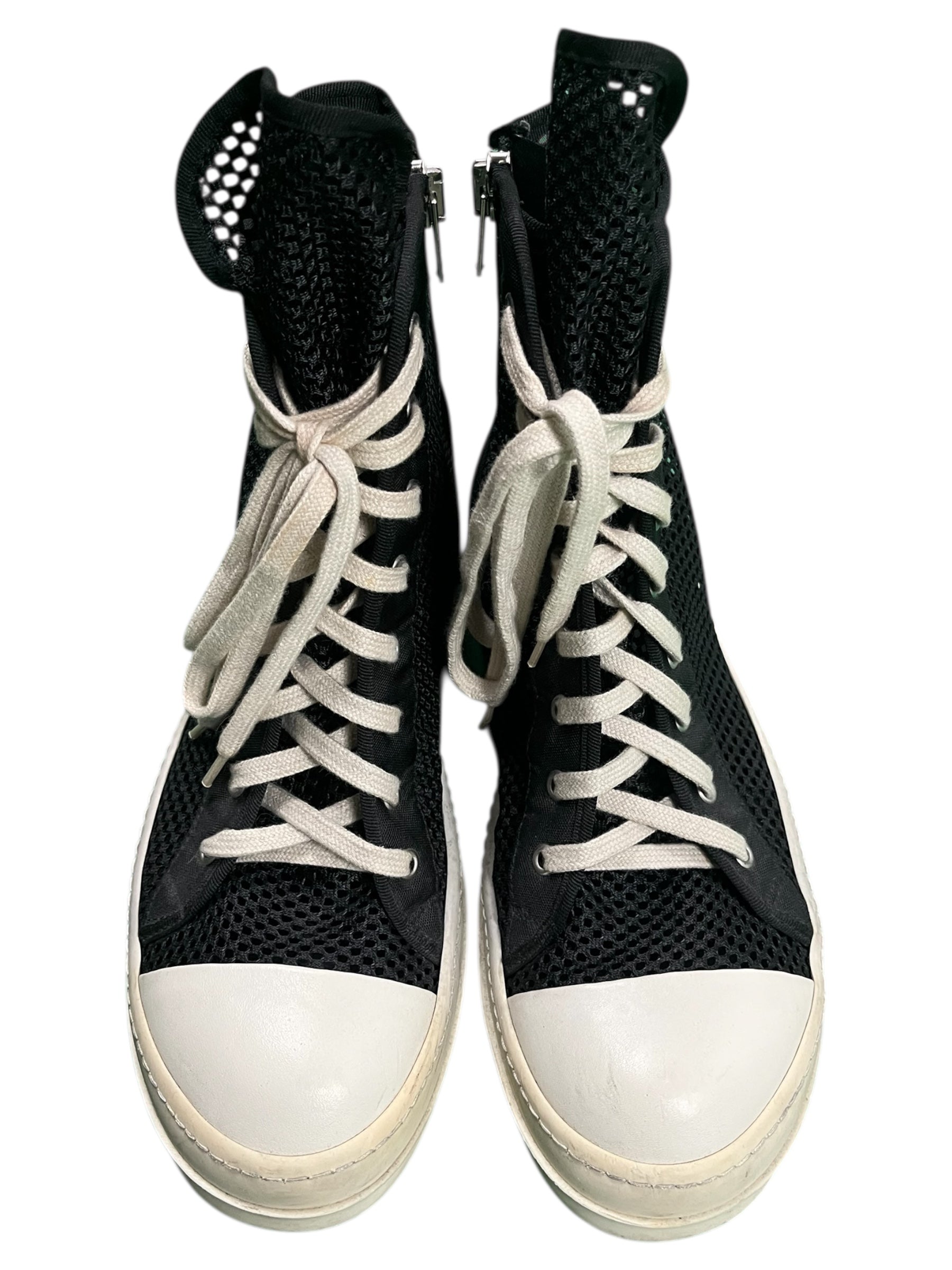 Rick Owens SS14 DRKSHDW Mesh Ramone Sneakers, black shoes with mesh detailing, modern urban footwear style.