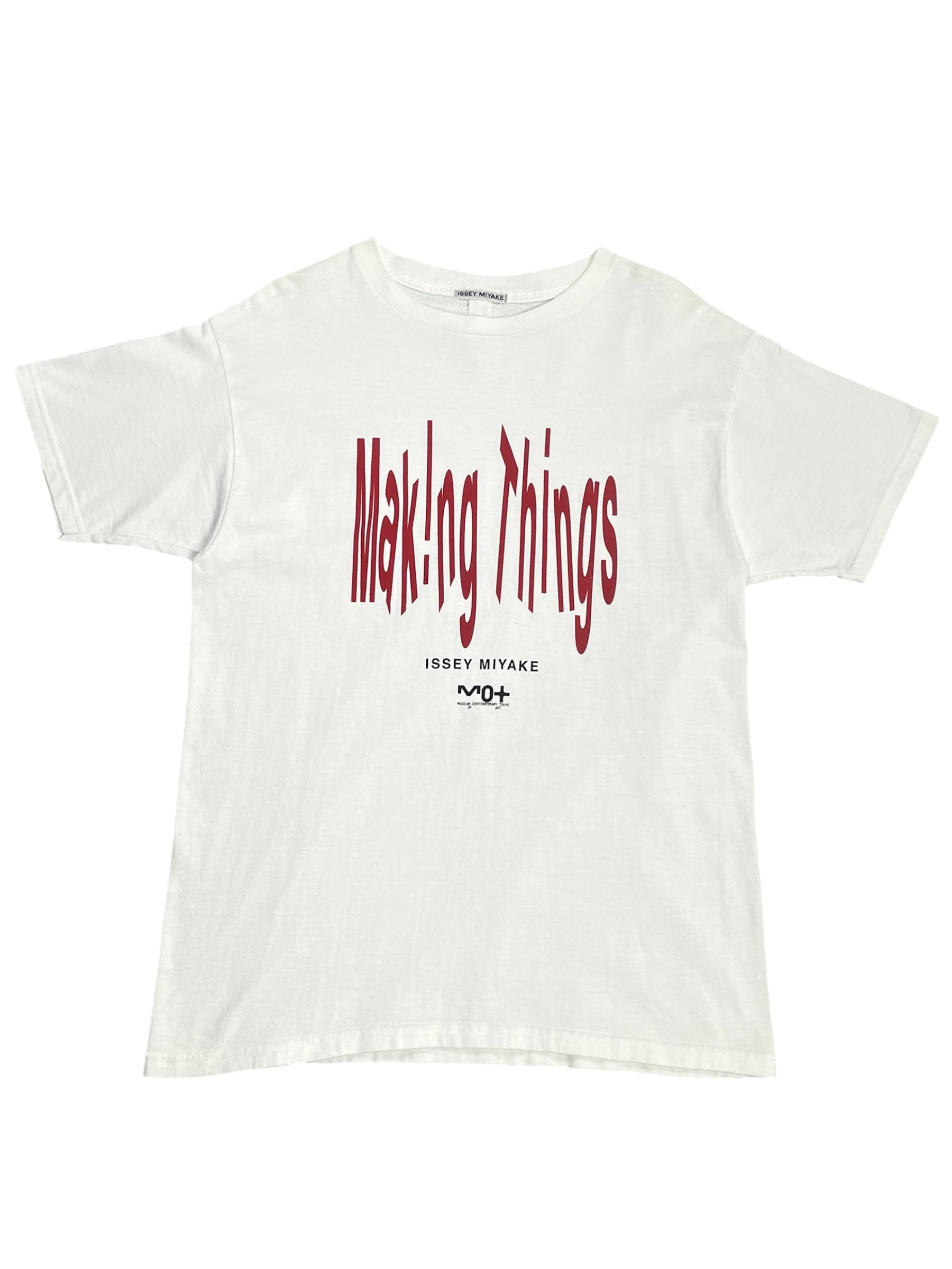 Issey Miyake SS99 Making Things promo T-shirt showing a graphic design on the front, made of soft fabric with a crew neckline.