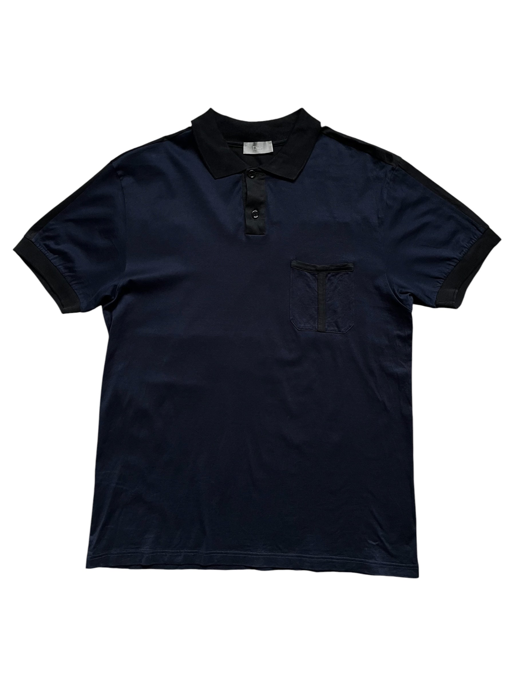 Dior SS07 two-tone pocket polo shirt with short sleeves, classic collar, and front pocket in a stylish two-tone design.