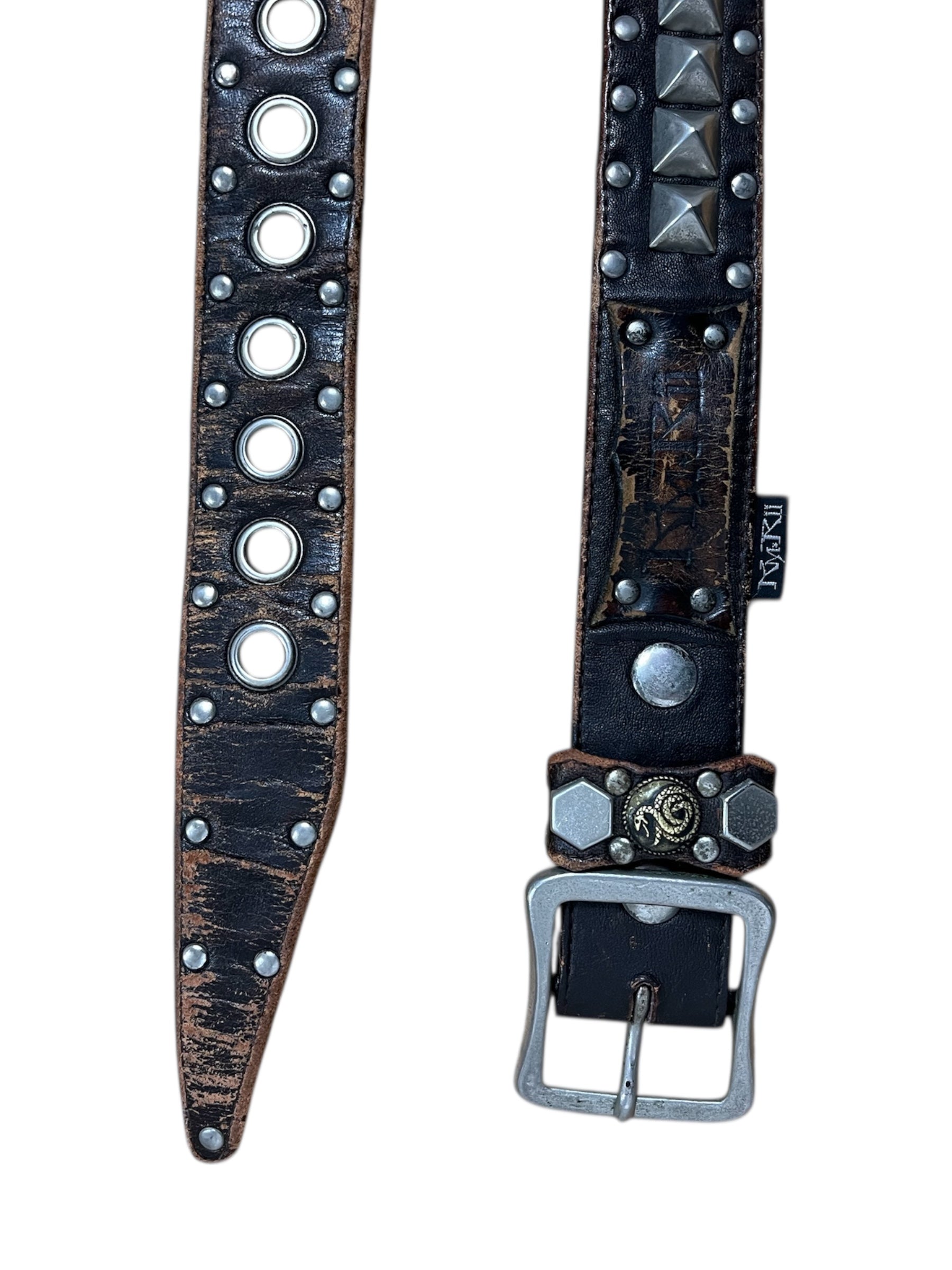 KMRii 00s studded belt with metal studs and adjustable strap, stylish accessory for casual or edgy outfits.