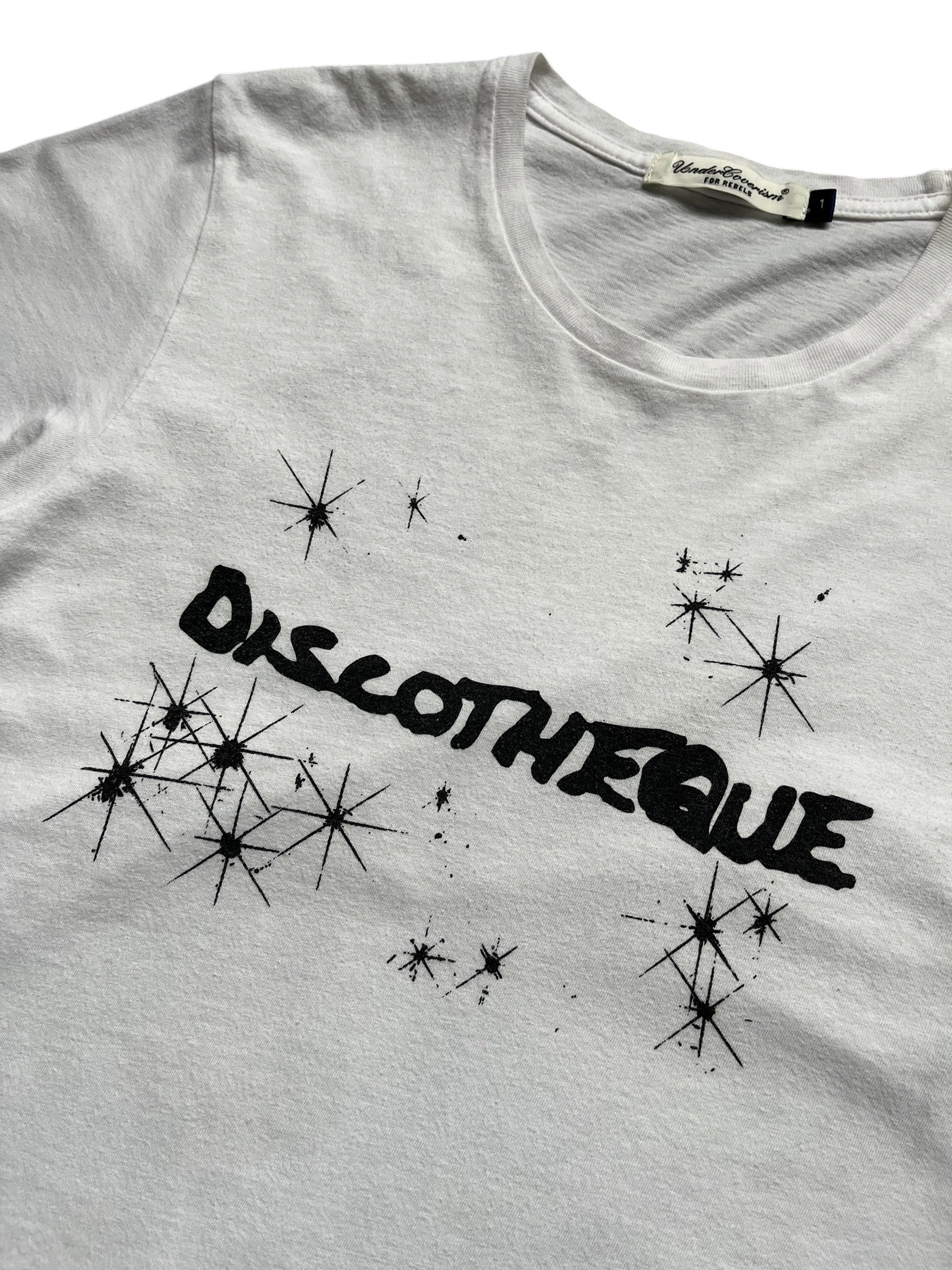 Undercover SS12 "Openstrings" Discotheque T-shirt, black casual T-shirt with bold graphic design, front view