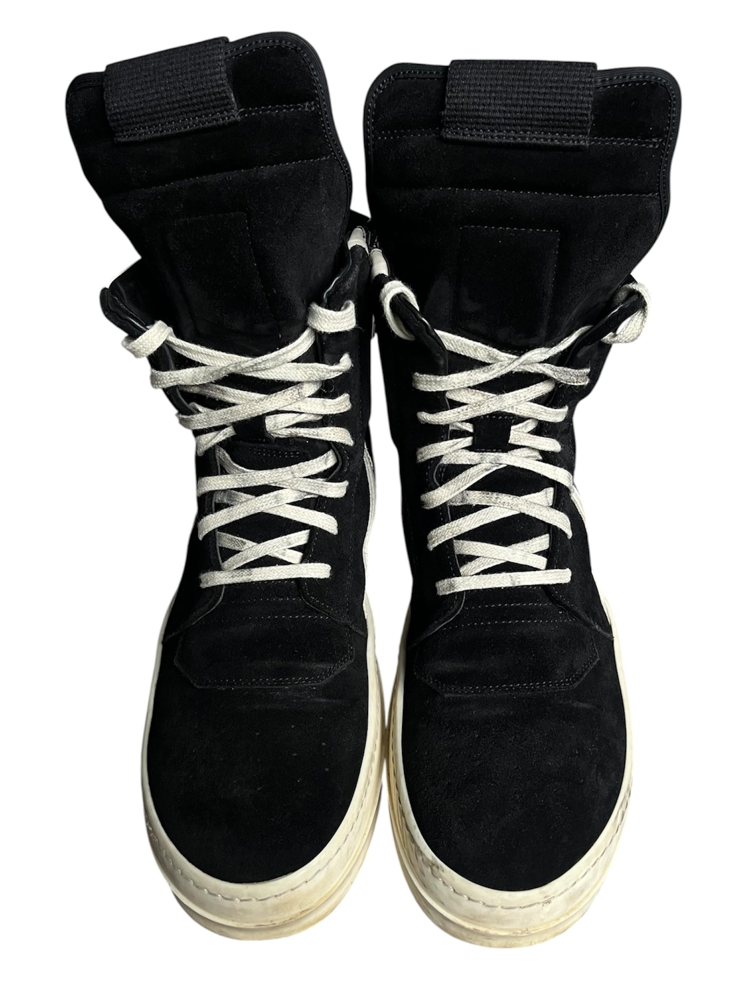 Rick Owens FW22 "Strobe" Black Suede Geobasket Sneakers