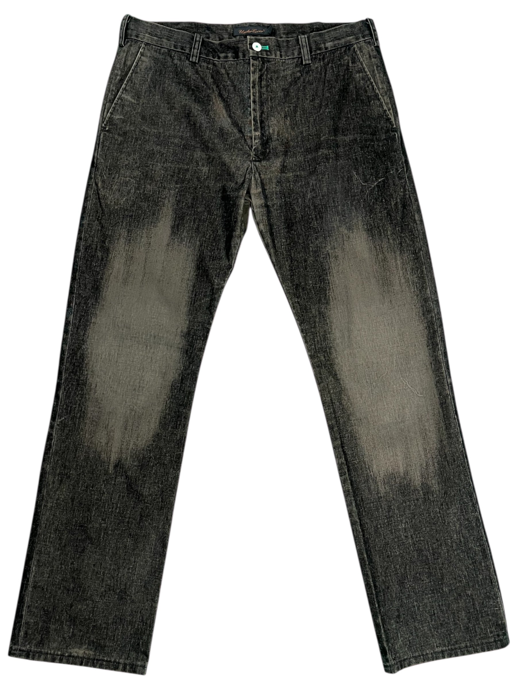 Undercover AW09 Earmuff Maniac velvet trousers, stylish pants with a textured fabric and relaxed fit, shown on a model.