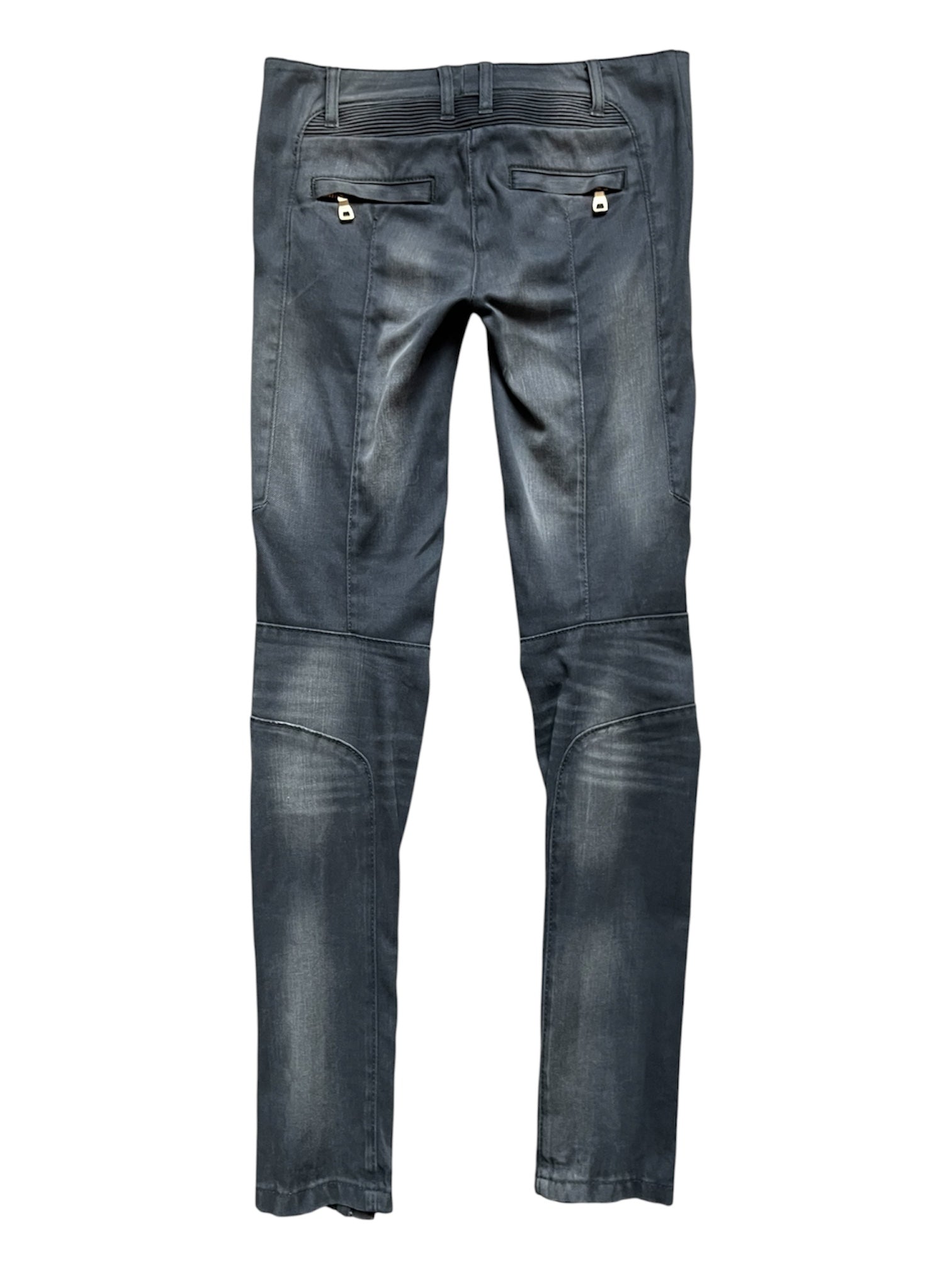 Balmain Moto Biker Faded Denim Pants