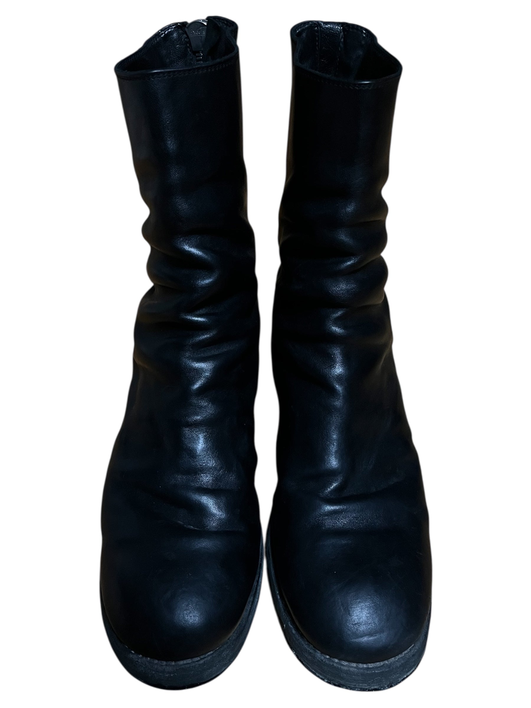 Black Guidi horse full grain leather back zip boots showing sleek design and sturdy construction with back zipper closure.