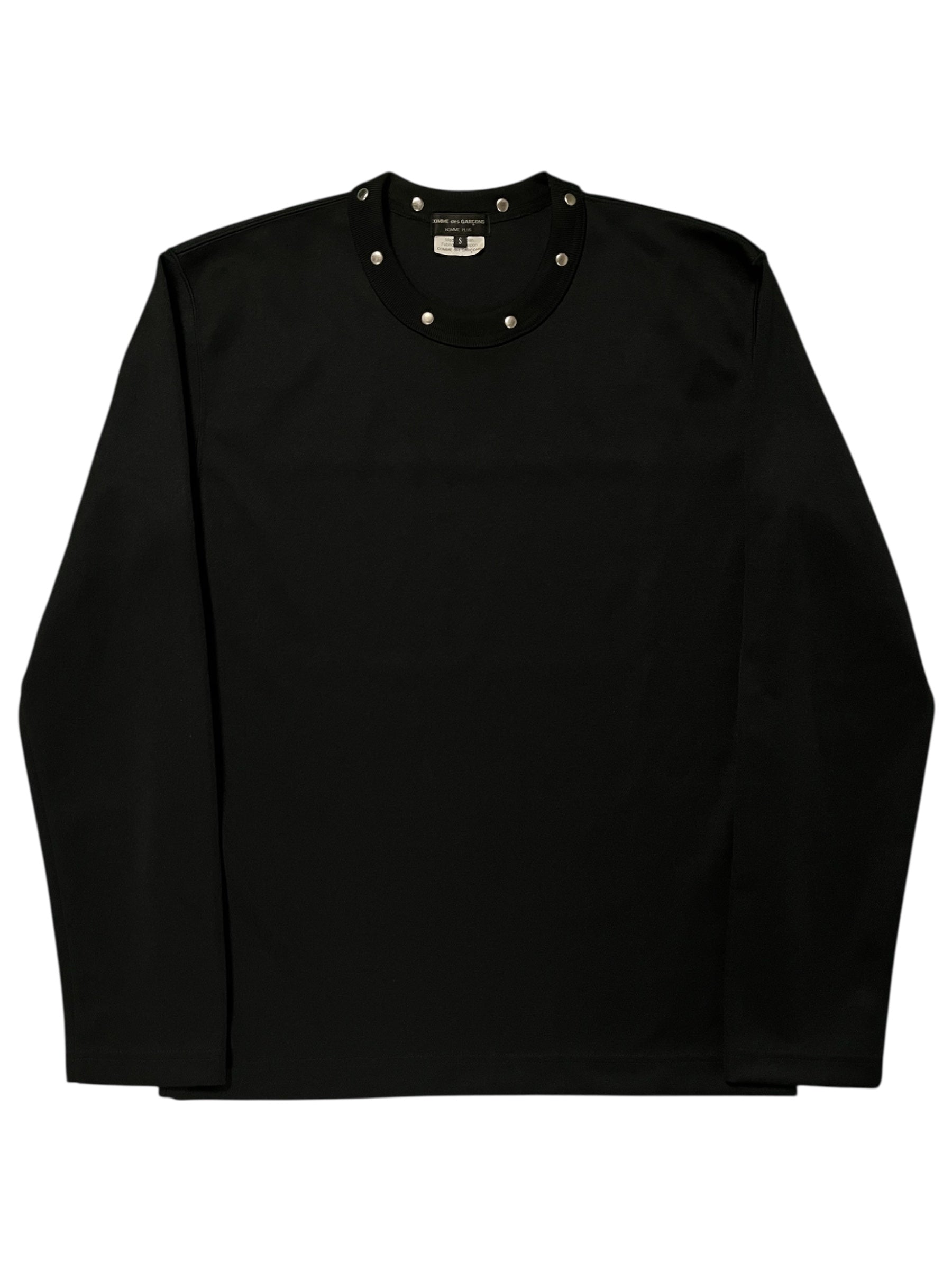 Comme des Garçons Homme Plus Armour Of Peace studded long sleeve shirt with detailed embellishments and a sleek black design.