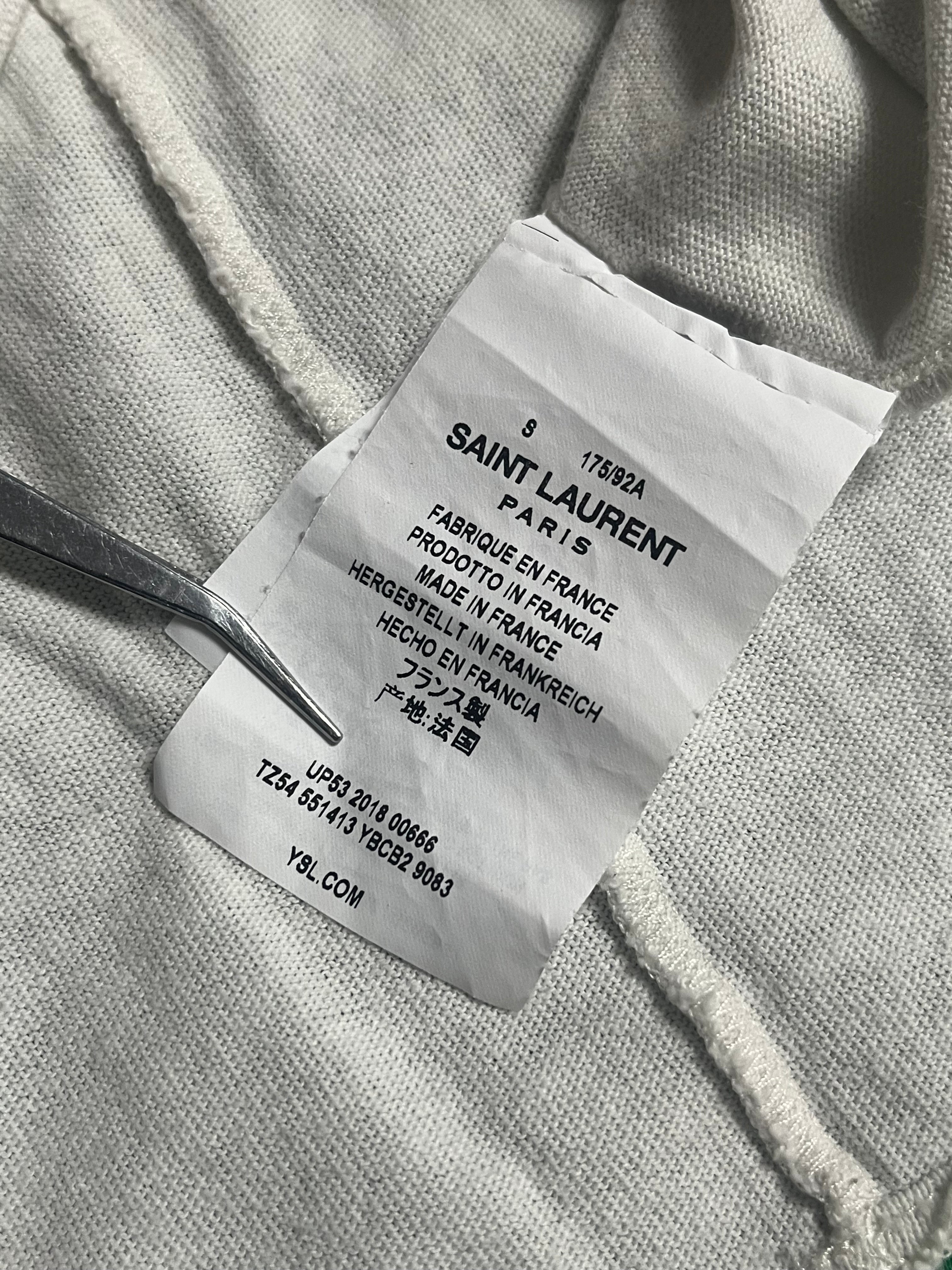 Saint Laurent SS19 The Song T-shirt in black with graphic print, casual crewneck design, made from soft cotton fabric.