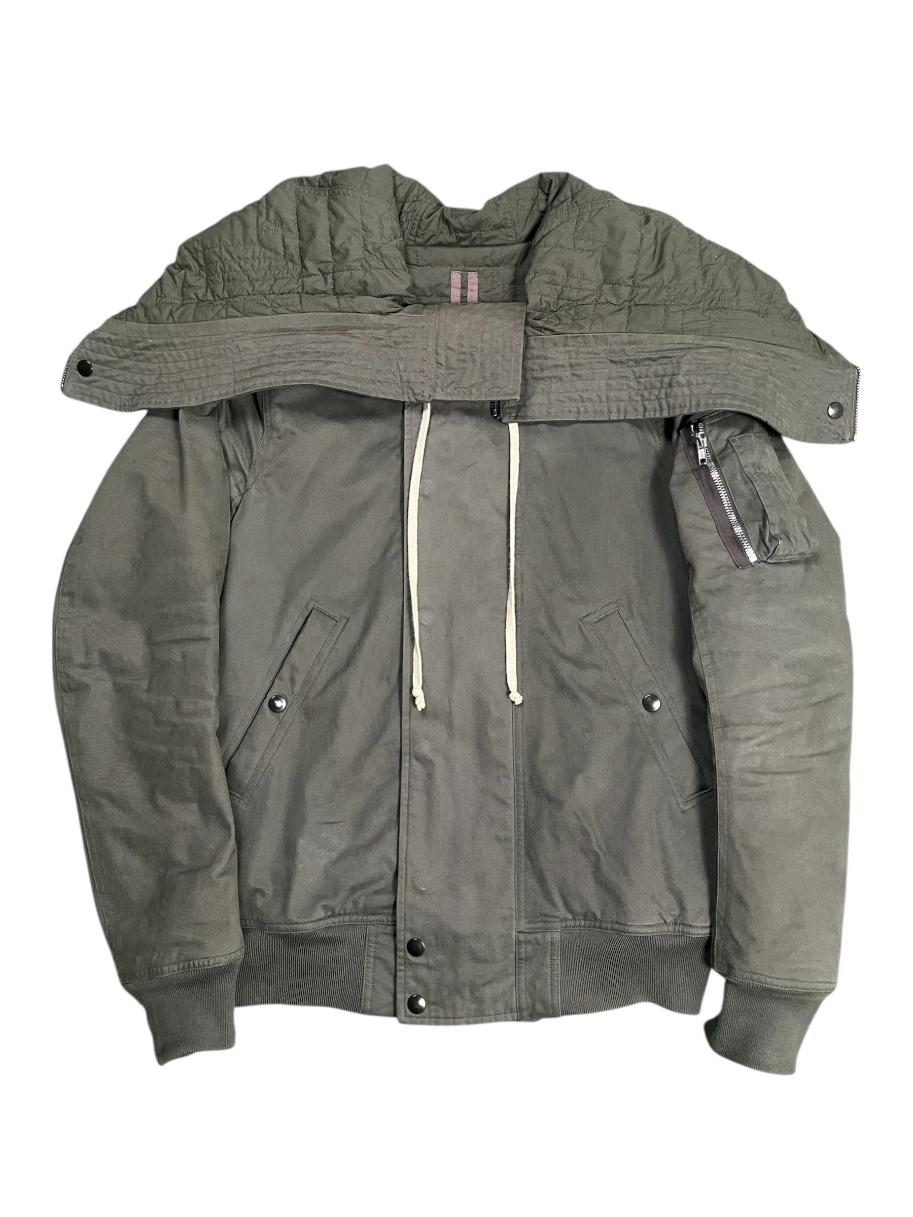 Rick Owens FW16 DRKSHDW Exploder bomber jacket, black with oversized fit, displayed on a hanger against a plain background.