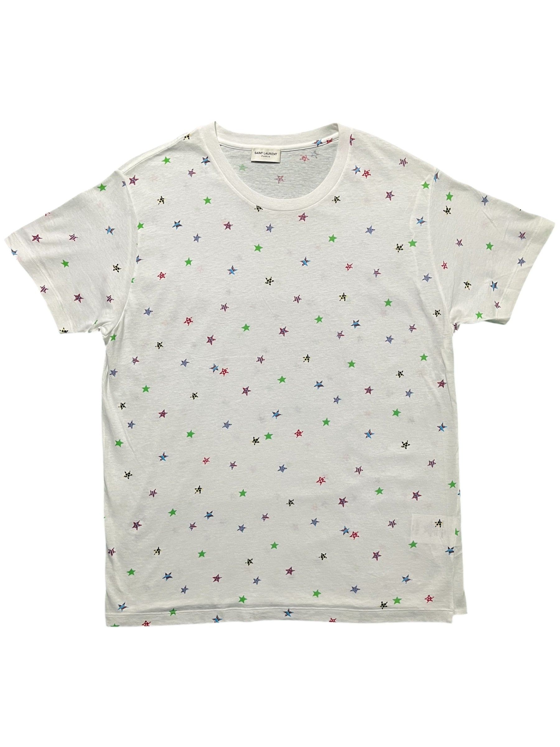 Saint Laurent SS19 multi-star T-shirt featuring a casual fit and star graphic design on soft fabric.