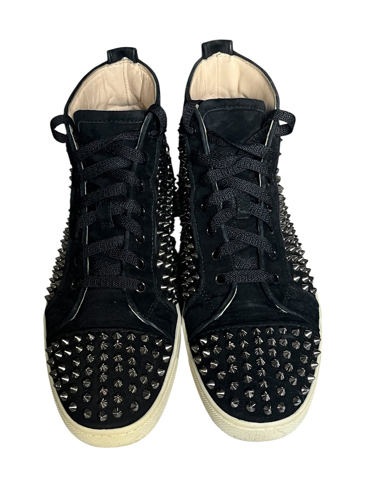 Christian Louboutin Louis Flat Spikes Black Suede High-Top Sneakers