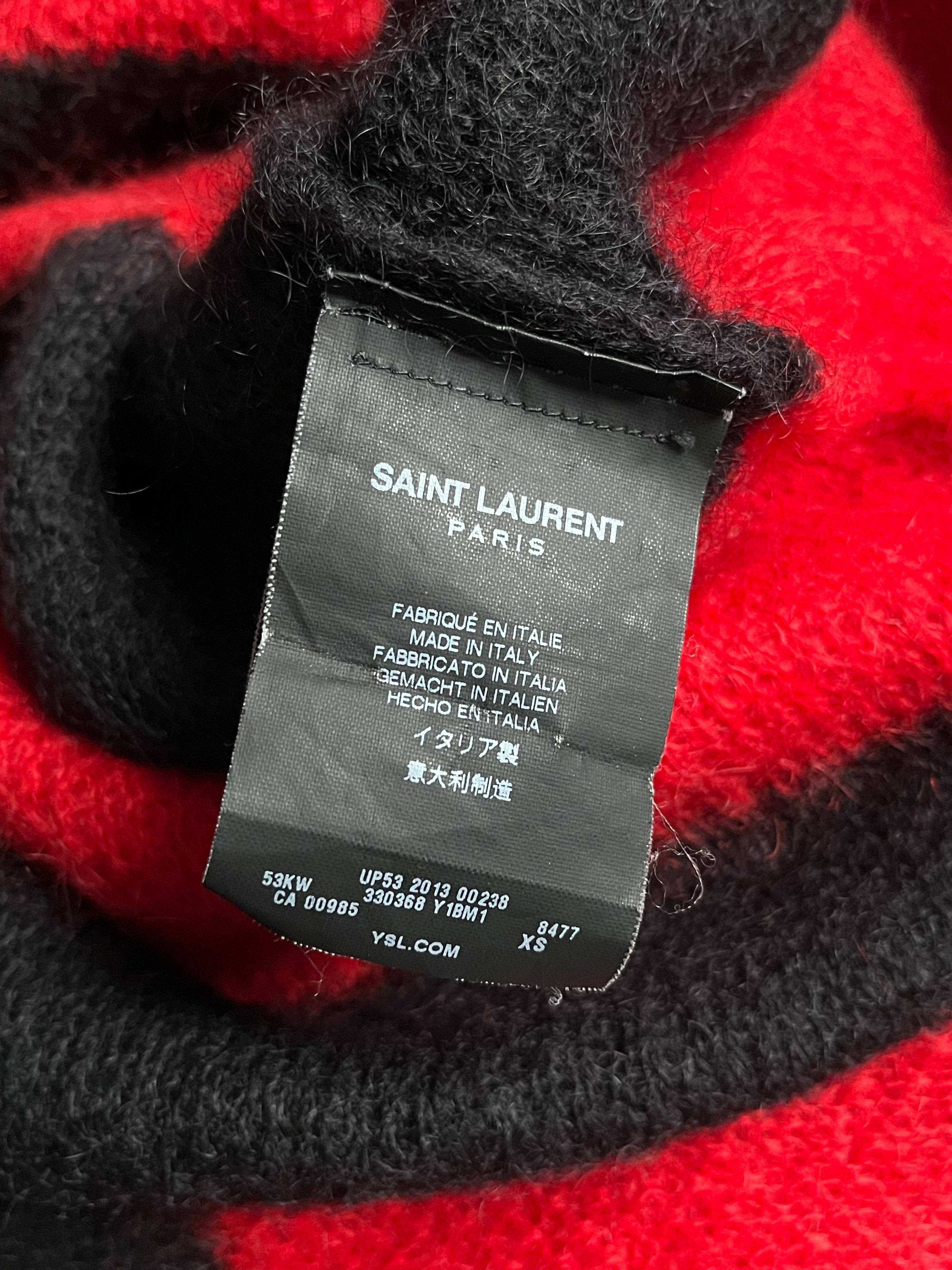 Saint Laurent AW13 striped mohair knit sweater with a cozy, textured design and multicolor pattern, perfect for stylish winter wear.