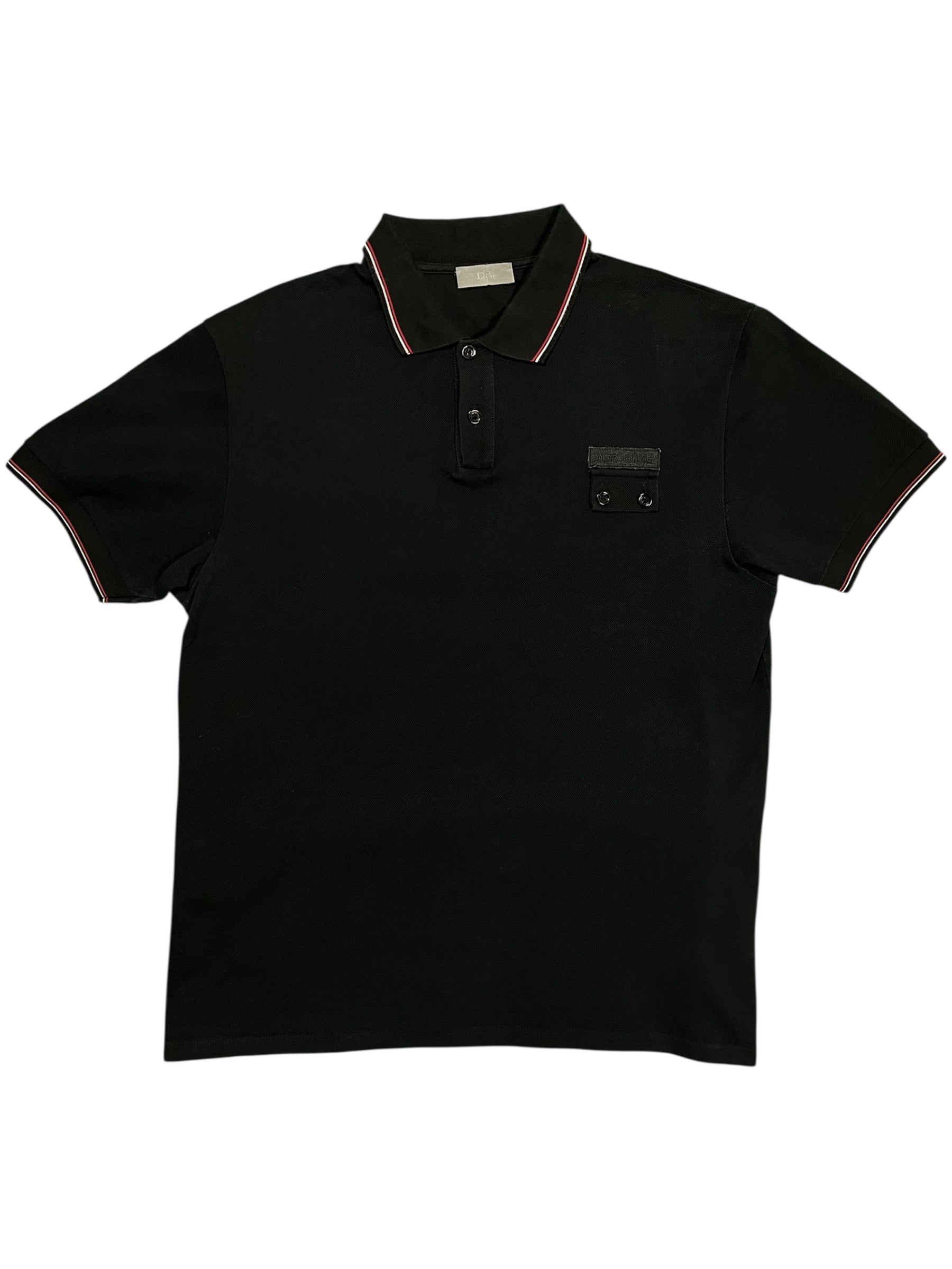 Dior SS07 Patch Polo shirt with embroidered patches, classic polo collar, and short sleeves, displayed on a plain background