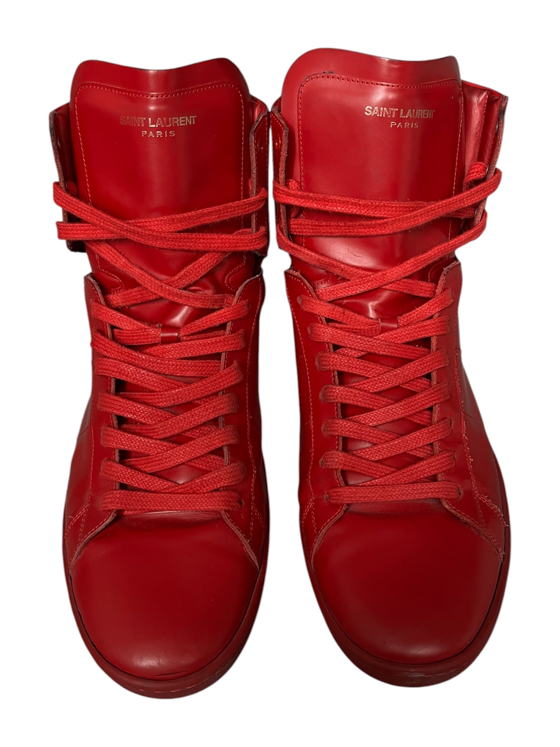 Saint Laurent AW16 Court Classic SL/01H high top sneakers with leather upper and stylish design, shown from side view.