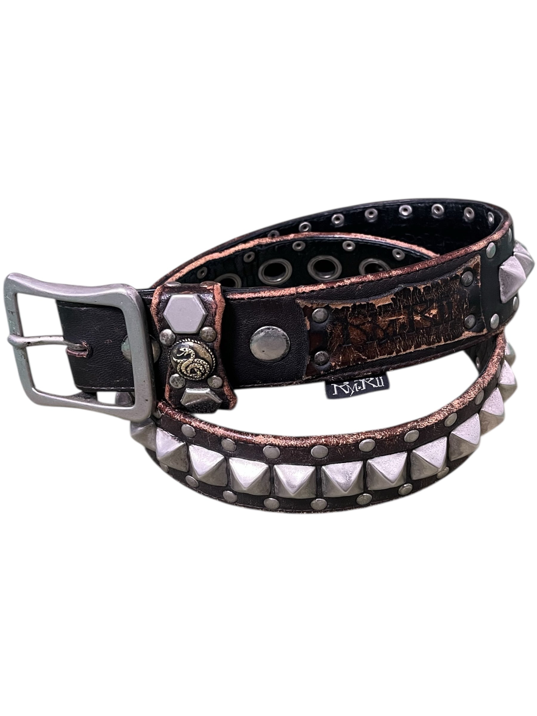 KMRii 00s studded belt with metal studs and adjustable strap, stylish accessory for casual or edgy outfits.