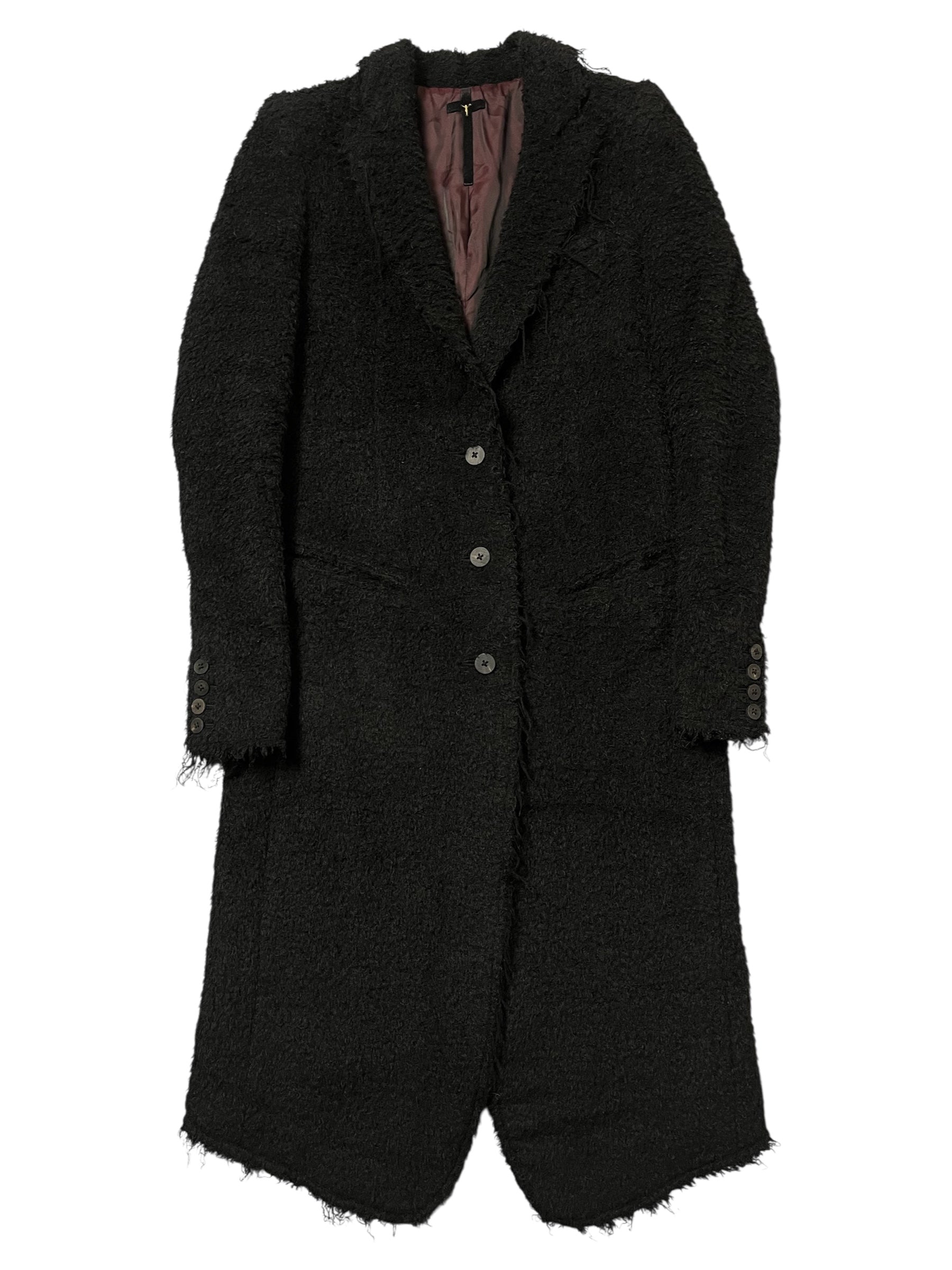 Black 00s-style back cross trench coat by Le Grande Bleu, featuring a classic long coat design with stylish detailing.