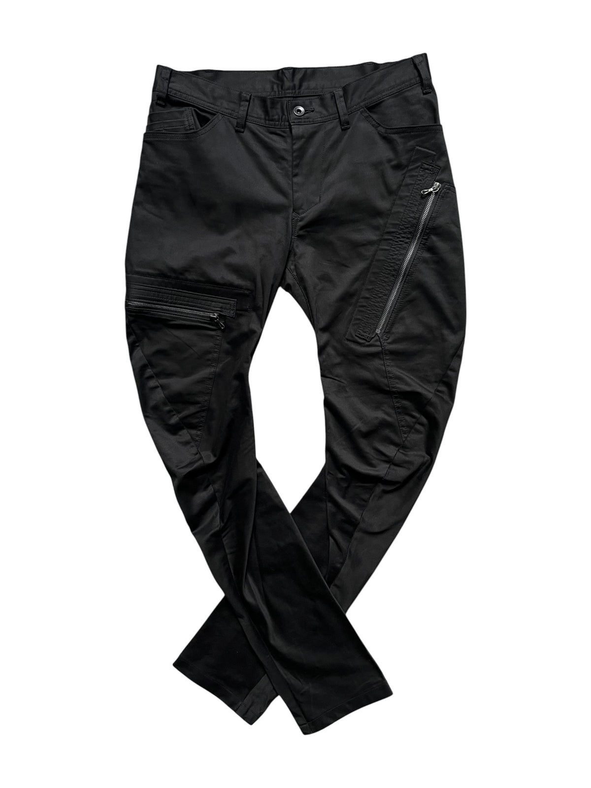 Julius Pre-Fall 2023 "Ungated;" Zip-Pocket Satin J-Cut Trousers