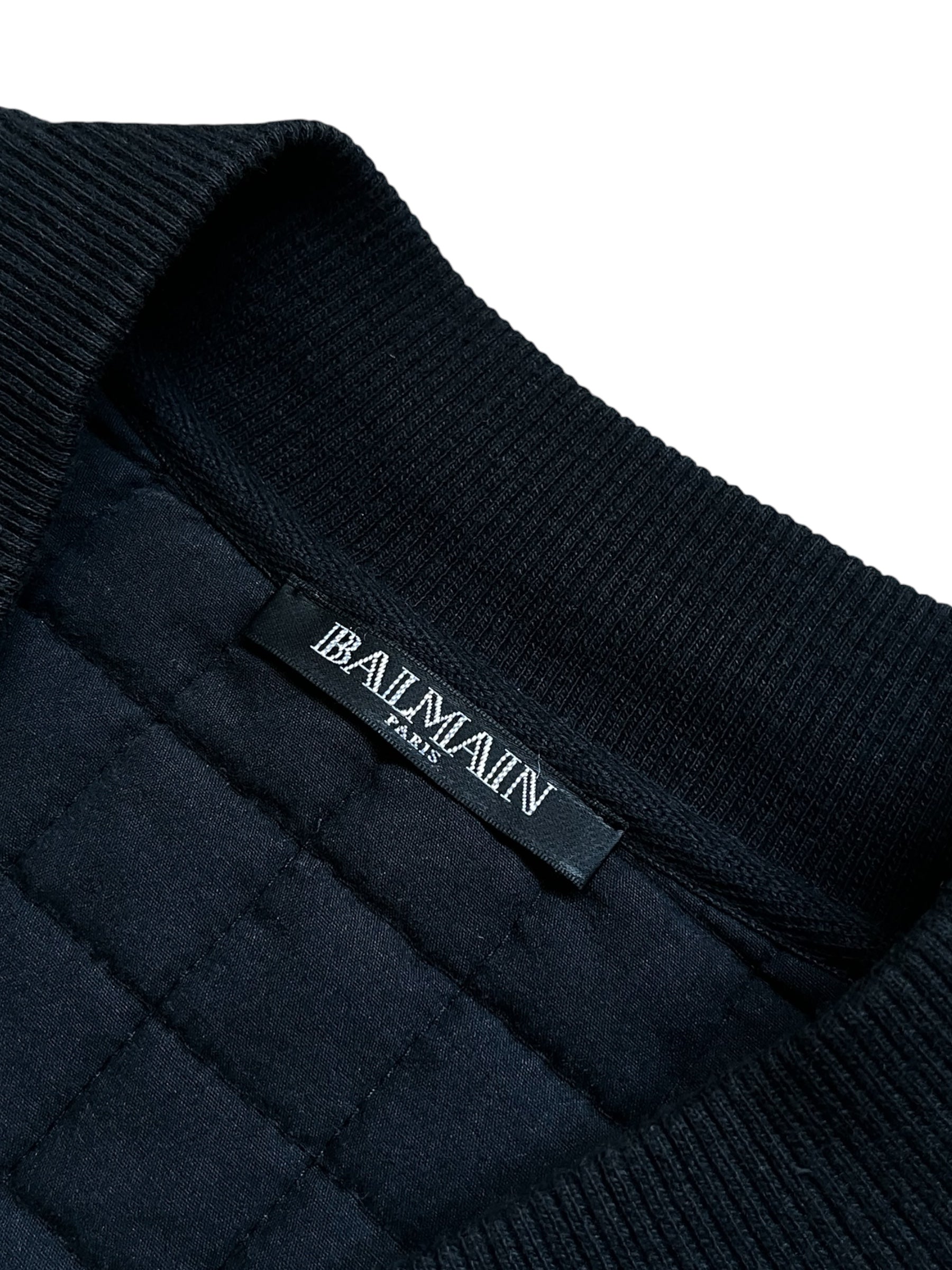 Balmain SS14 sweater biker jacket featuring a fitted, stylish design with ribbed details and zip accents.