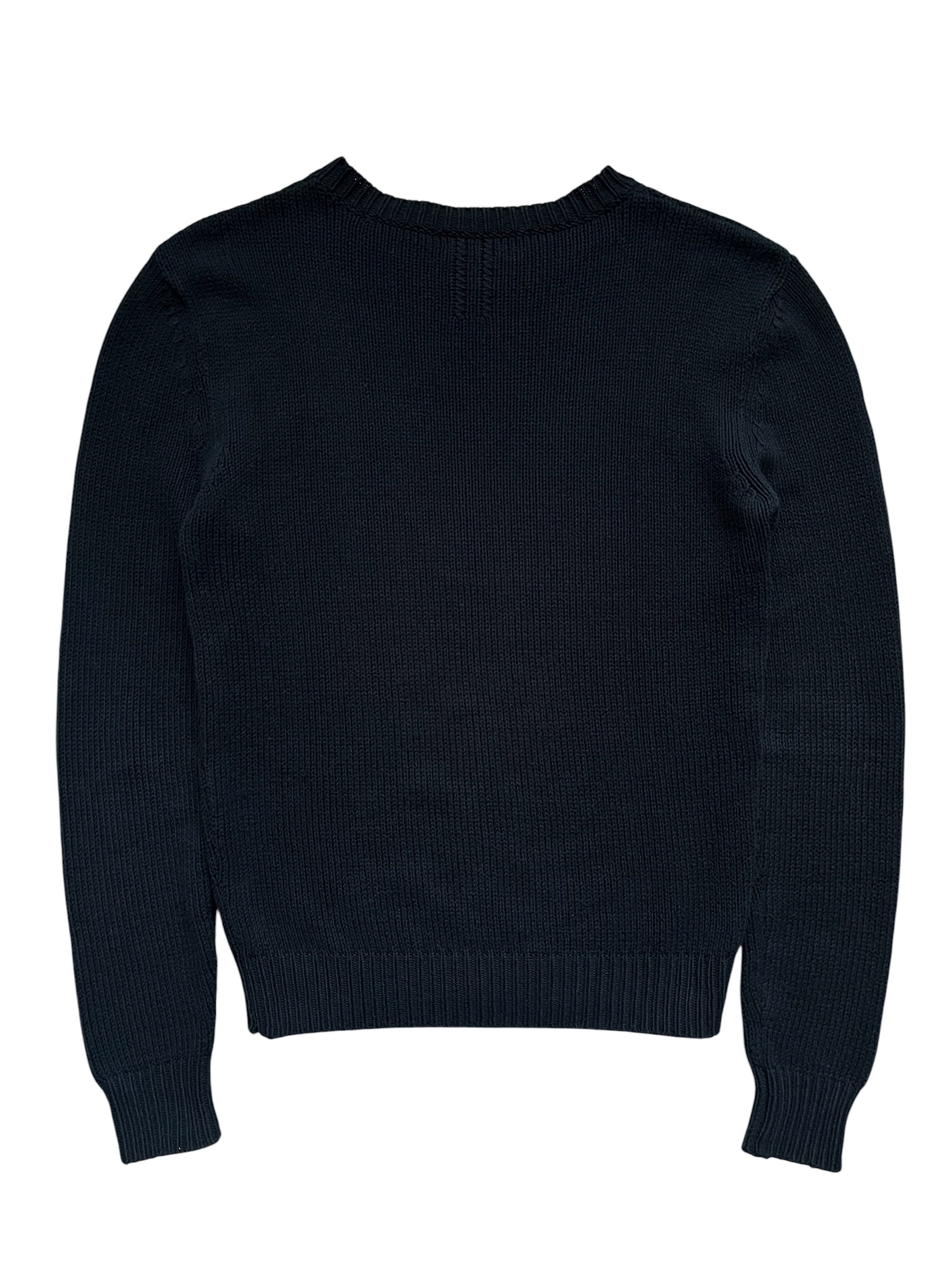 Saint Laurent SS16 black knit sweater, close-up view showing soft knit fabric and stylish design details.