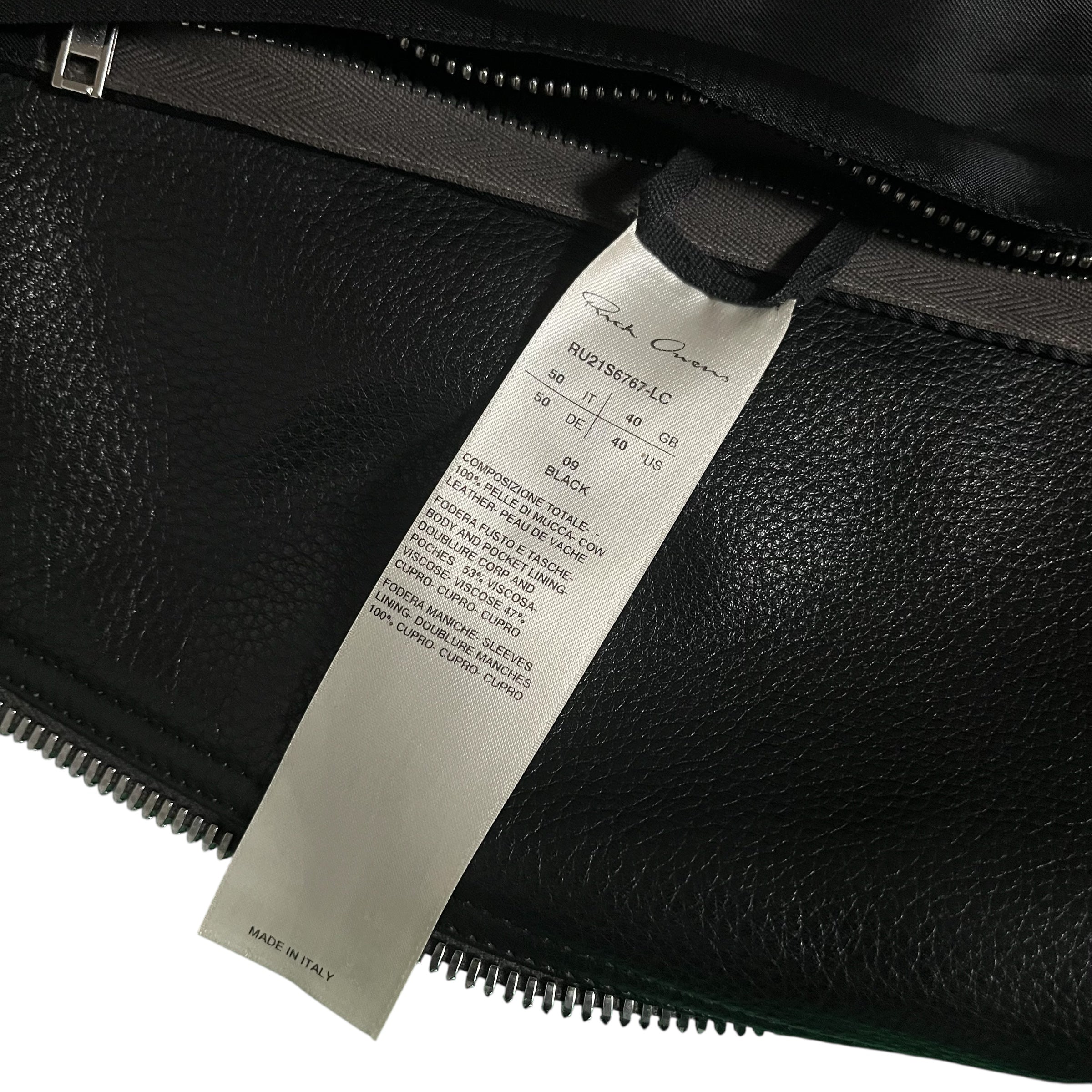 Rick Owens SS21 Phlegethon Stooges biker jacket in black leather with silver hardware and a sleek, edgy design.