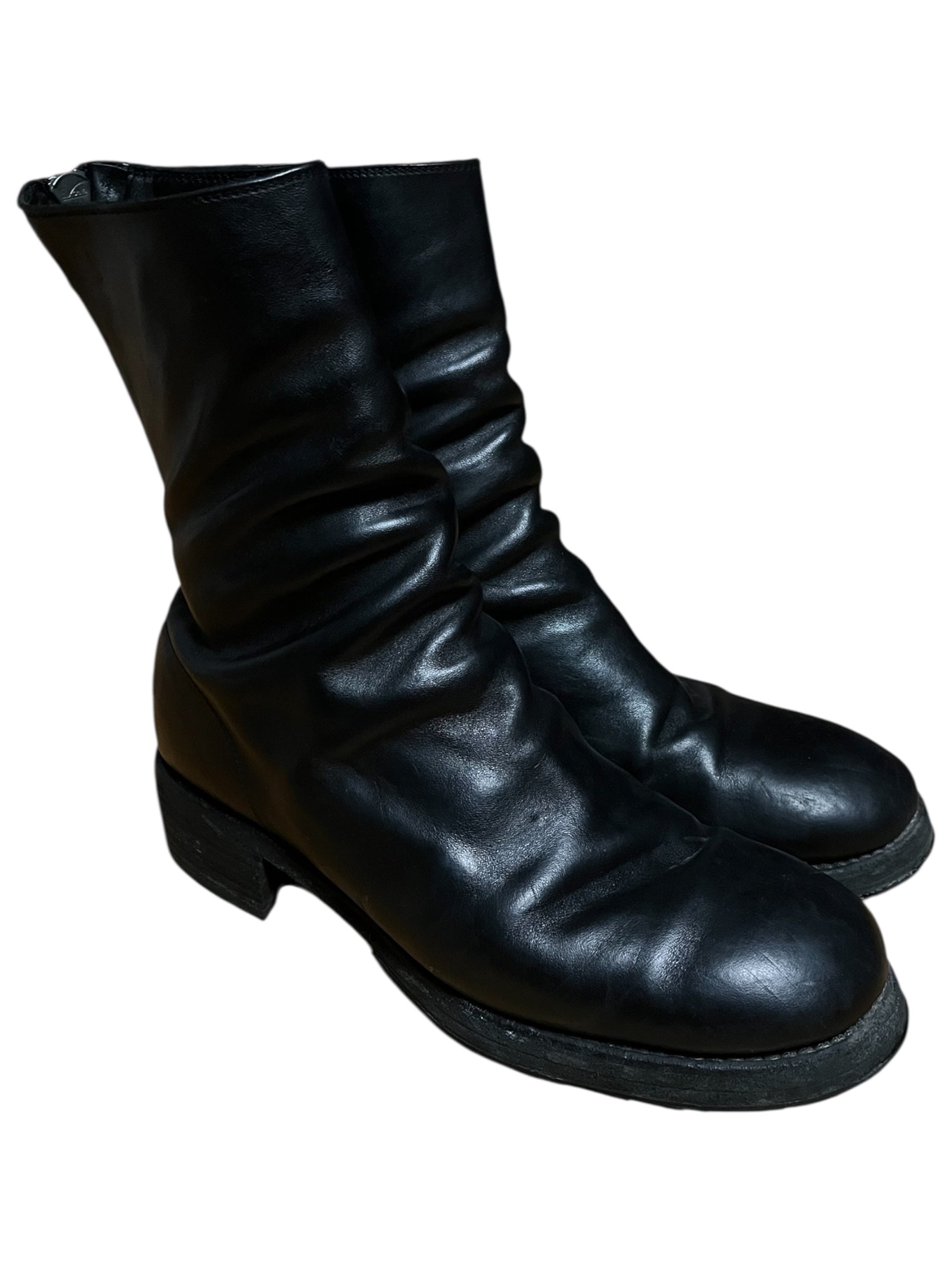 Guidi Black Horse full grain leather back zip boots showing smooth leather upper and sturdy sole detail.