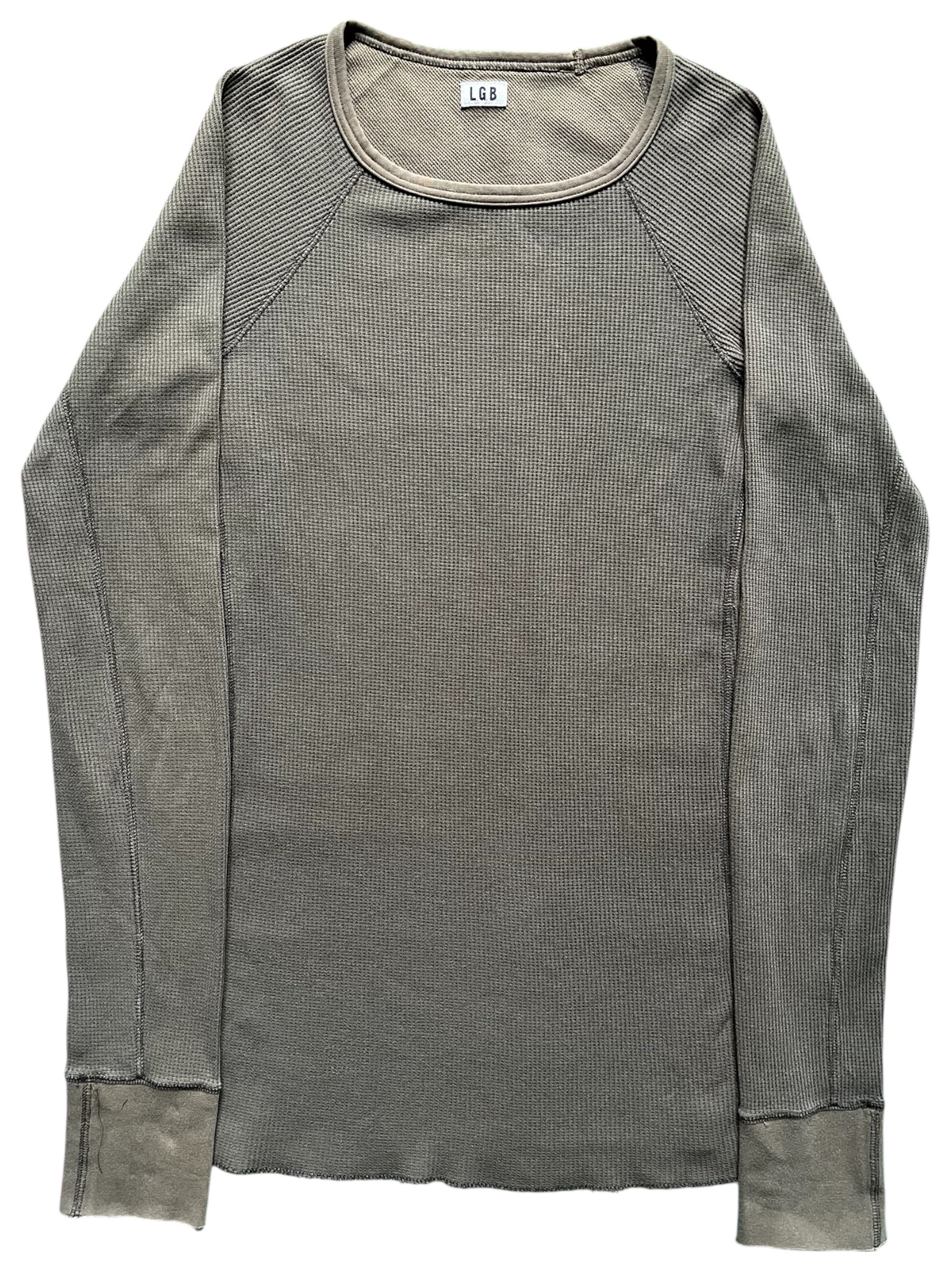 Le Grande Bleu military green thermal long sleeve shirt with ribbed cuffs and crew neckline, casual and warm for everyday wear.