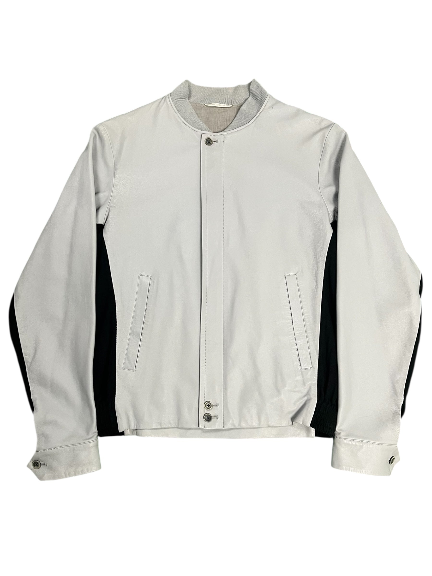 Yohji Yamamoto SS01 runway lambskin jacket, black leather jacket with sleek design and modern silhouette.