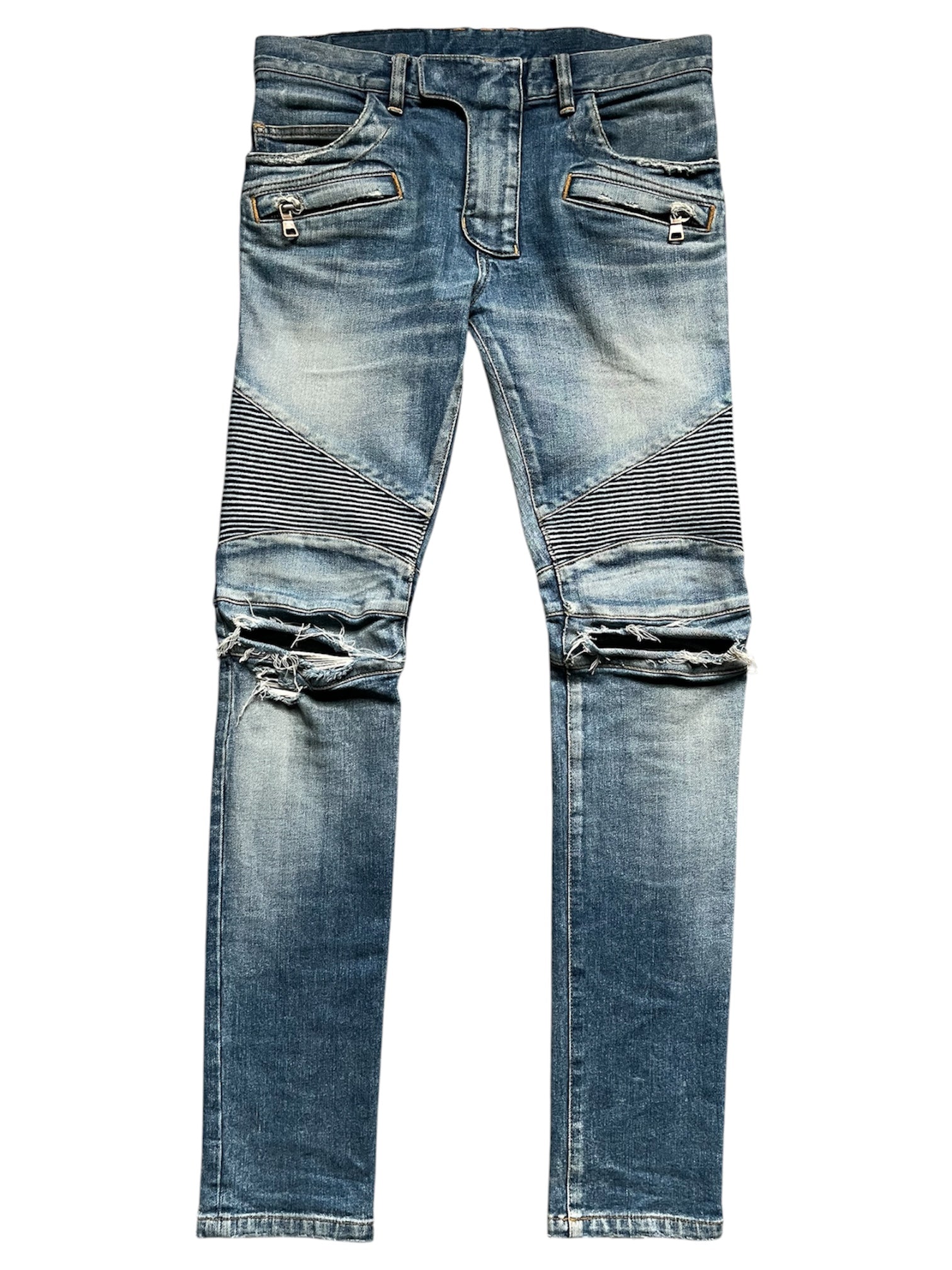 Balmain Biker Distressed Denim Pants