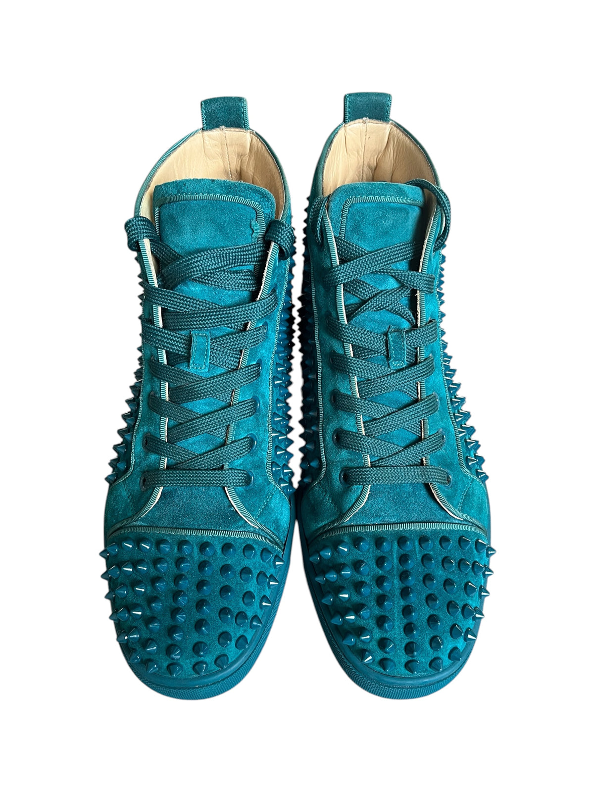 Christian Louboutin Louis Flat Spikes Amazonia Suede High-Top Sneakers