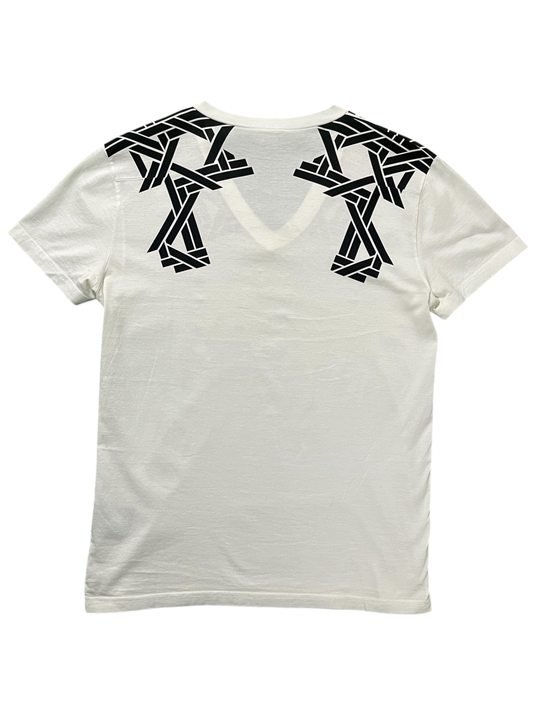 Dior SS08 geometric T-shirt featuring bold black and white abstract patterns on soft cotton fabric.