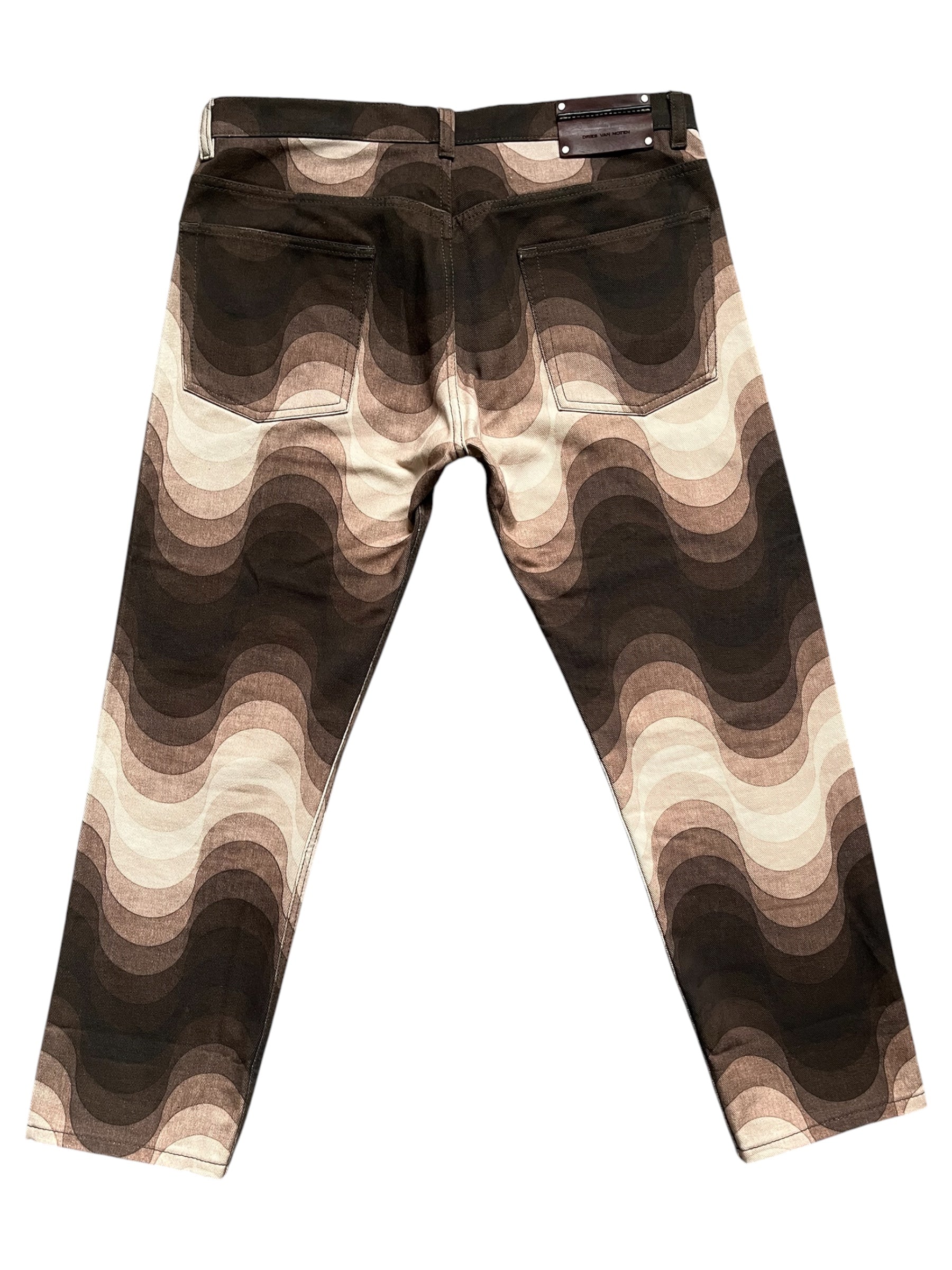 Dries Van Noten SS19 Verner Panton denim pants with classic straight-leg design and deep blue wash.
