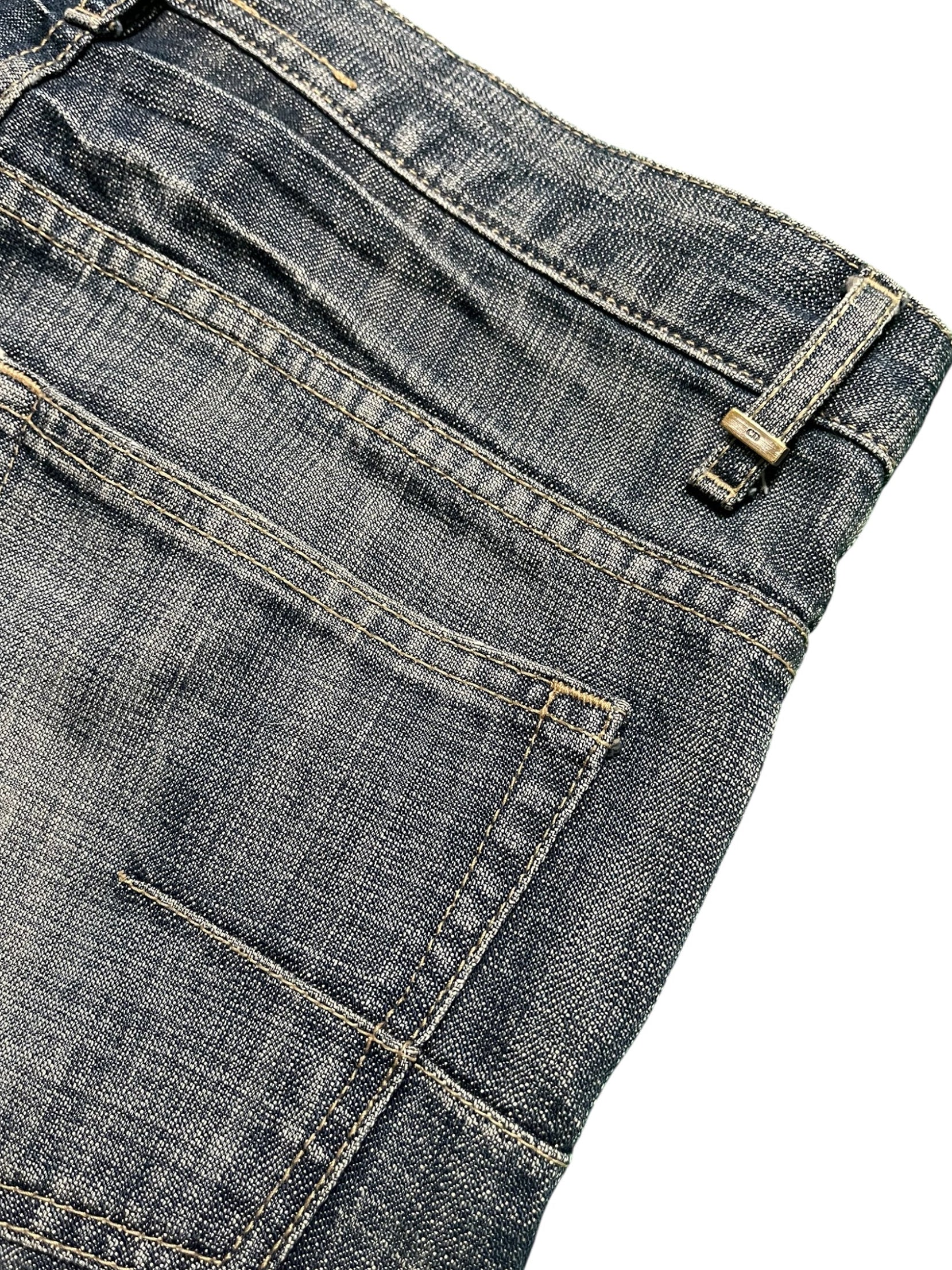 Dior SS05 Beck blue glitters denim pants with a slim fit, stylish design, and shimmering glitter accents.