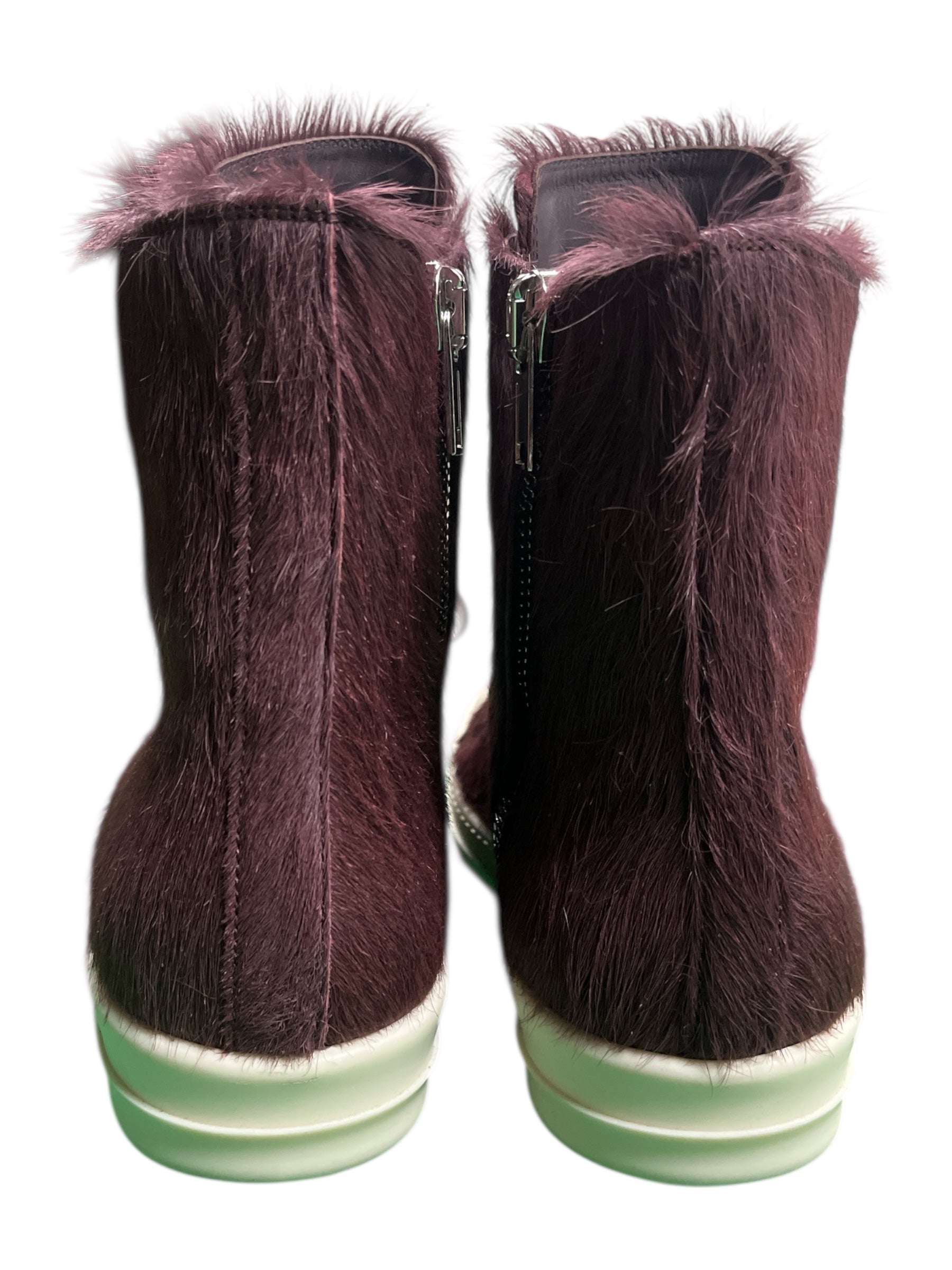 Rick Owens Luxor Amethyst Pony Hair Ramone Sneakers, stylish shoes with purple pony hair and sleek design.