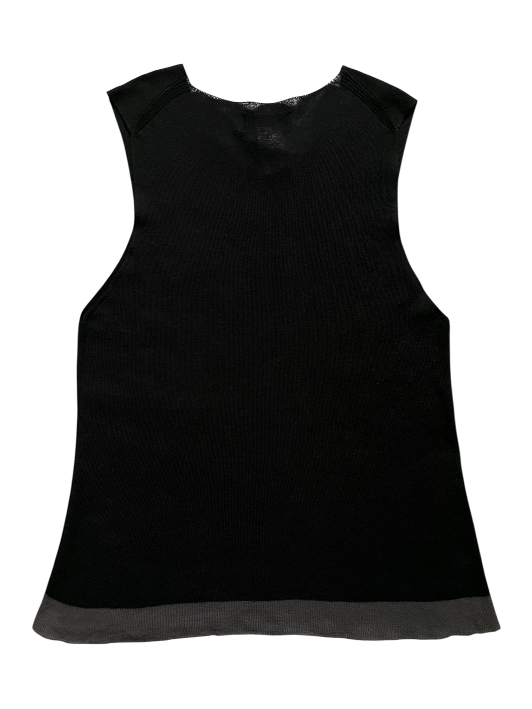 Yohji Yamamoto AW08 knitted tank top in black, showcasing a close-up of its textured fabric and sleeveless design.
