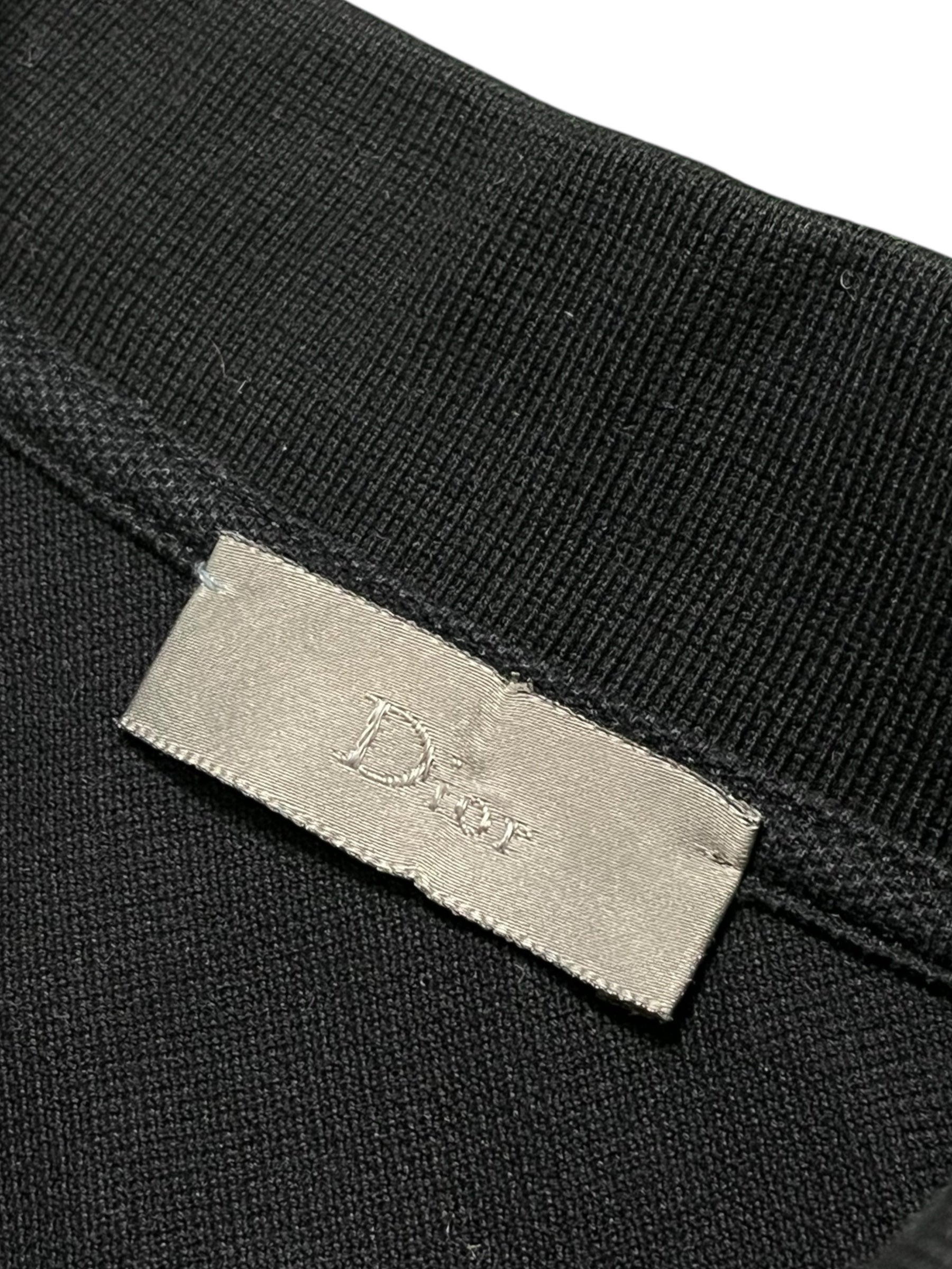 Dior SS07 Patch Polo shirt in navy with colorful embroidered patches, classic polo collar, and short sleeves.