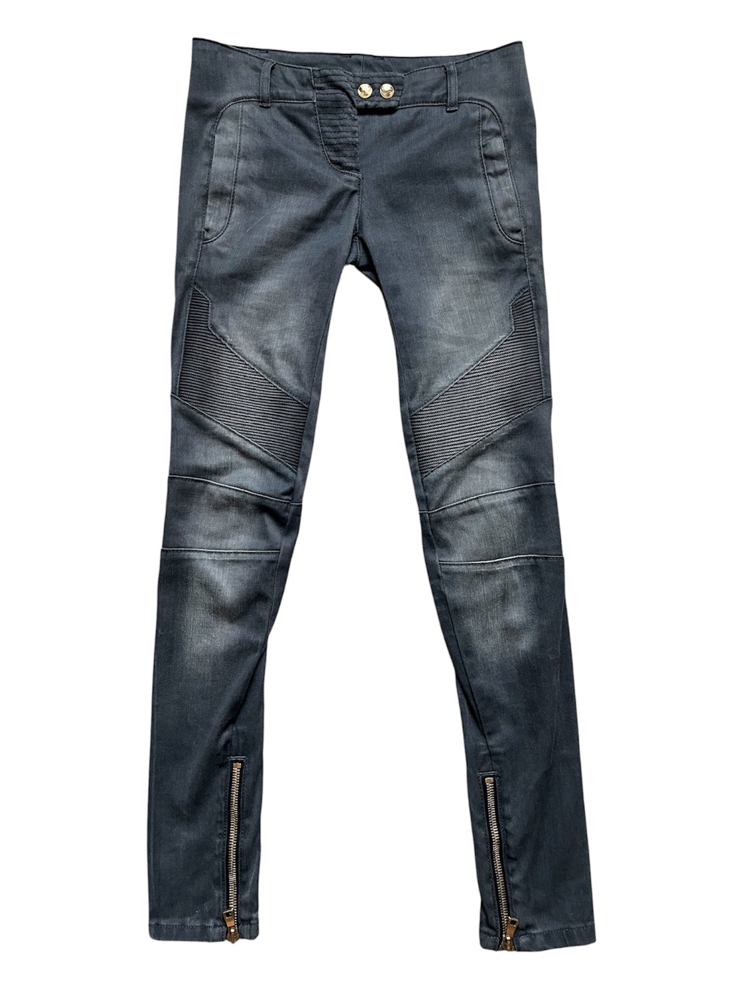 Balmain Moto Biker Faded Denim Pants