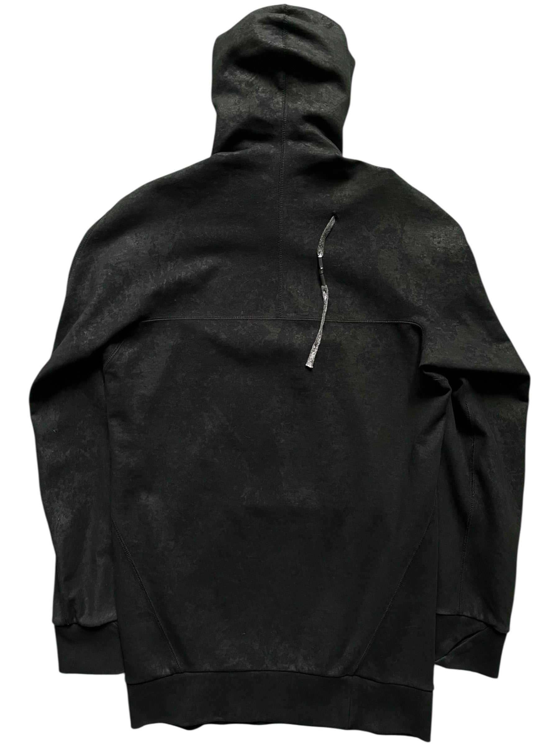 Black Boris Bidjan Saberi Ninja hoodie with unique design, featuring a hood and slim fit silhouette.