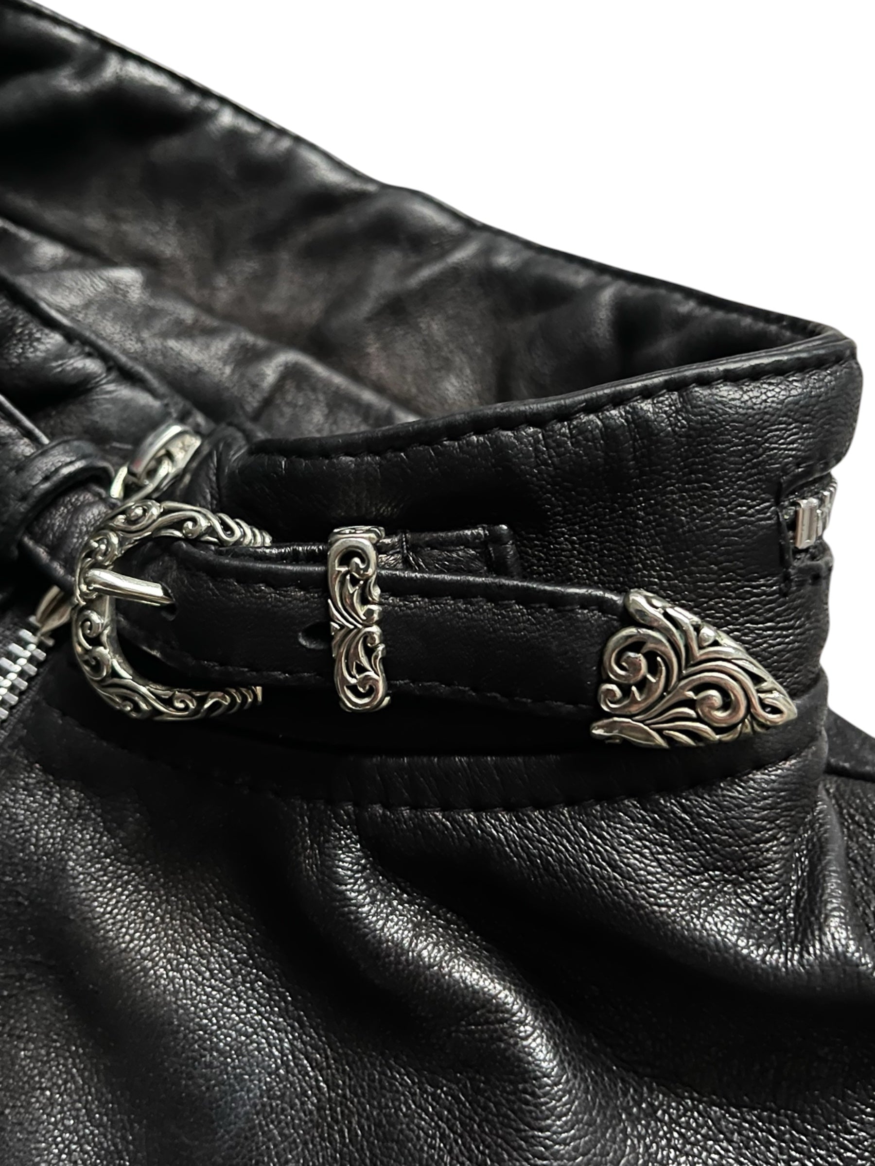 Black sheepskin jacket by 14th Addiction featuring a cross-zip design, soft texture, and stylish fit.