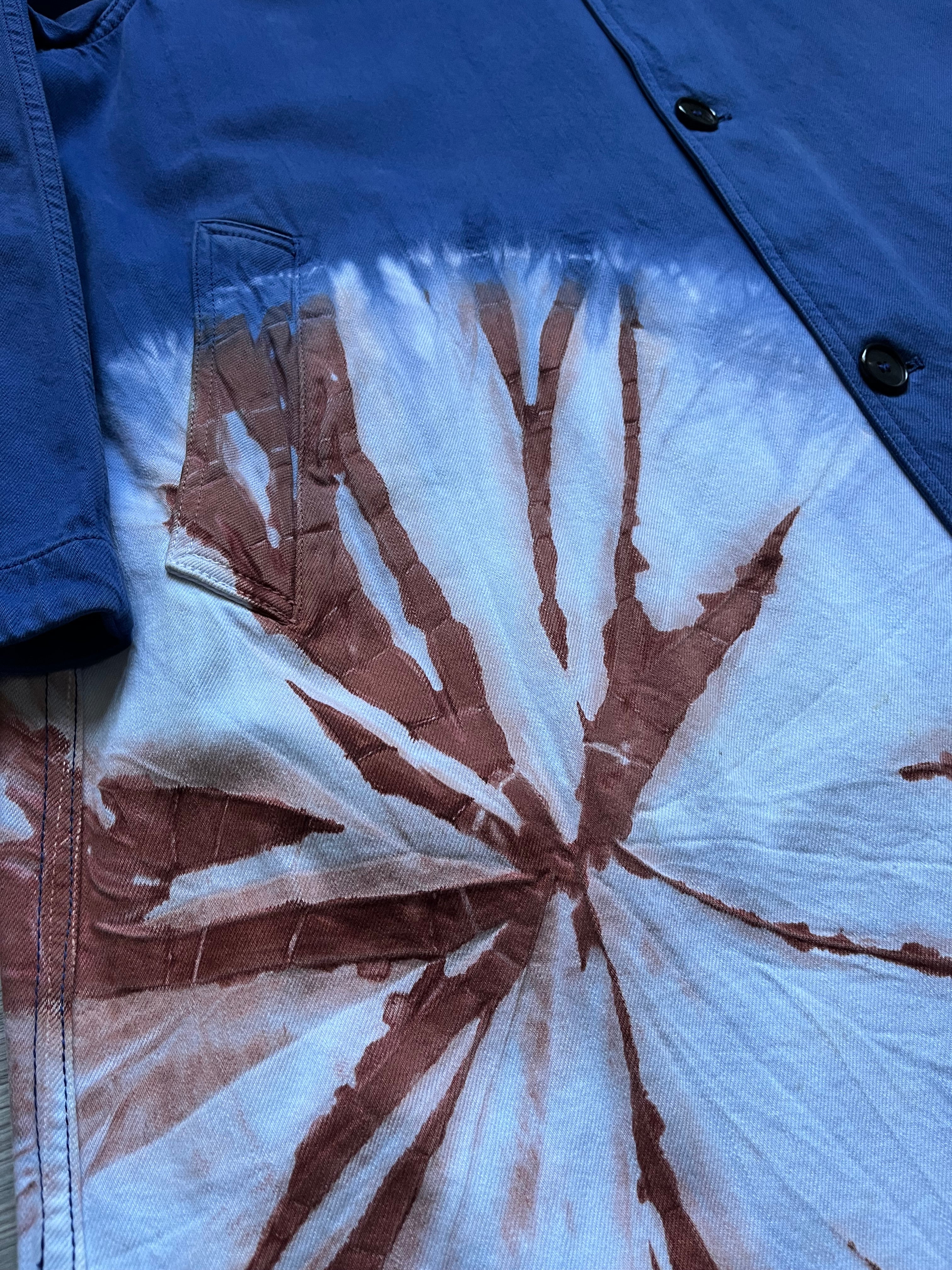 Raf Simons SS19 Calvin Klein 205W39NYC tie dye overcoat, stylish coat with vibrant tie dye pattern and tailored fit.