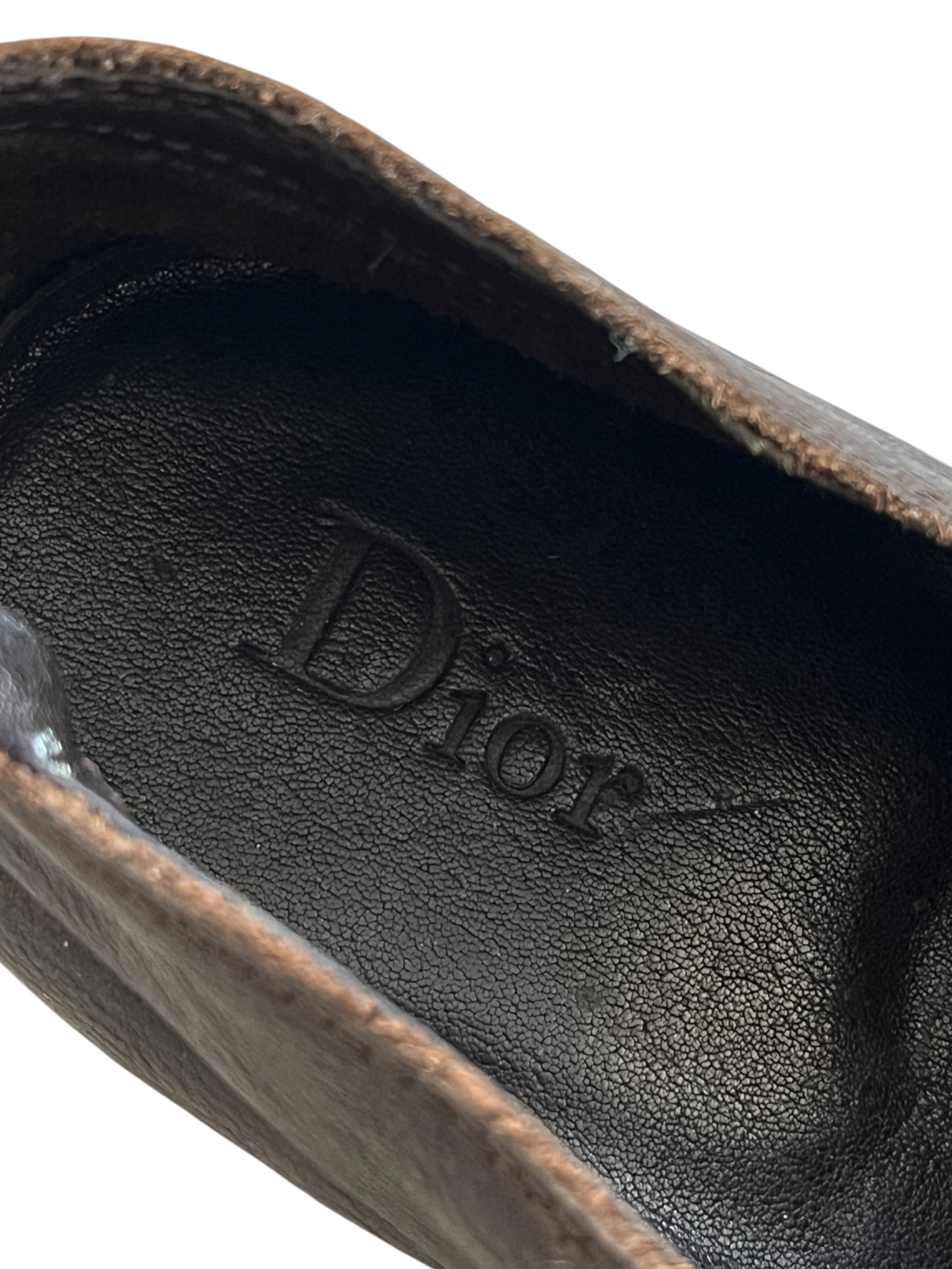 Dior SS05 brown calfskin loafers with classic slip-on design and sleek stitching, stylish men's shoes.