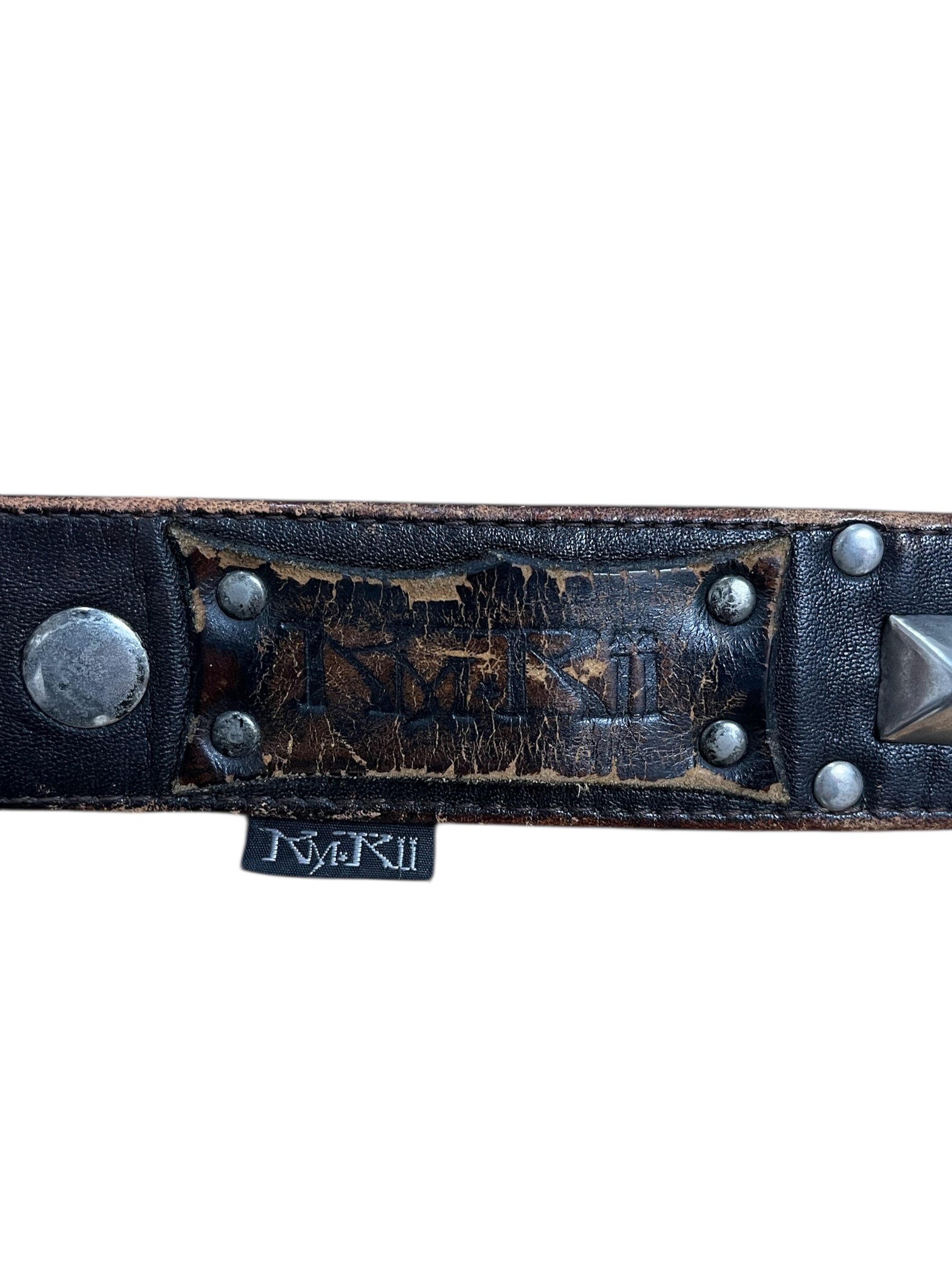 KMRii 00s studded belt featuring metal studs and adjustable strap, stylish accessory for casual or edgy fashion looks.