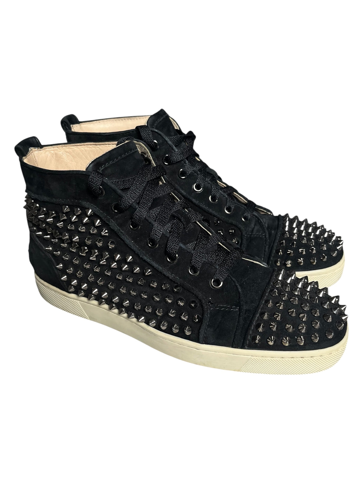 Christian Louboutin Louis Flat Spikes Black Suede High-Top Sneakers