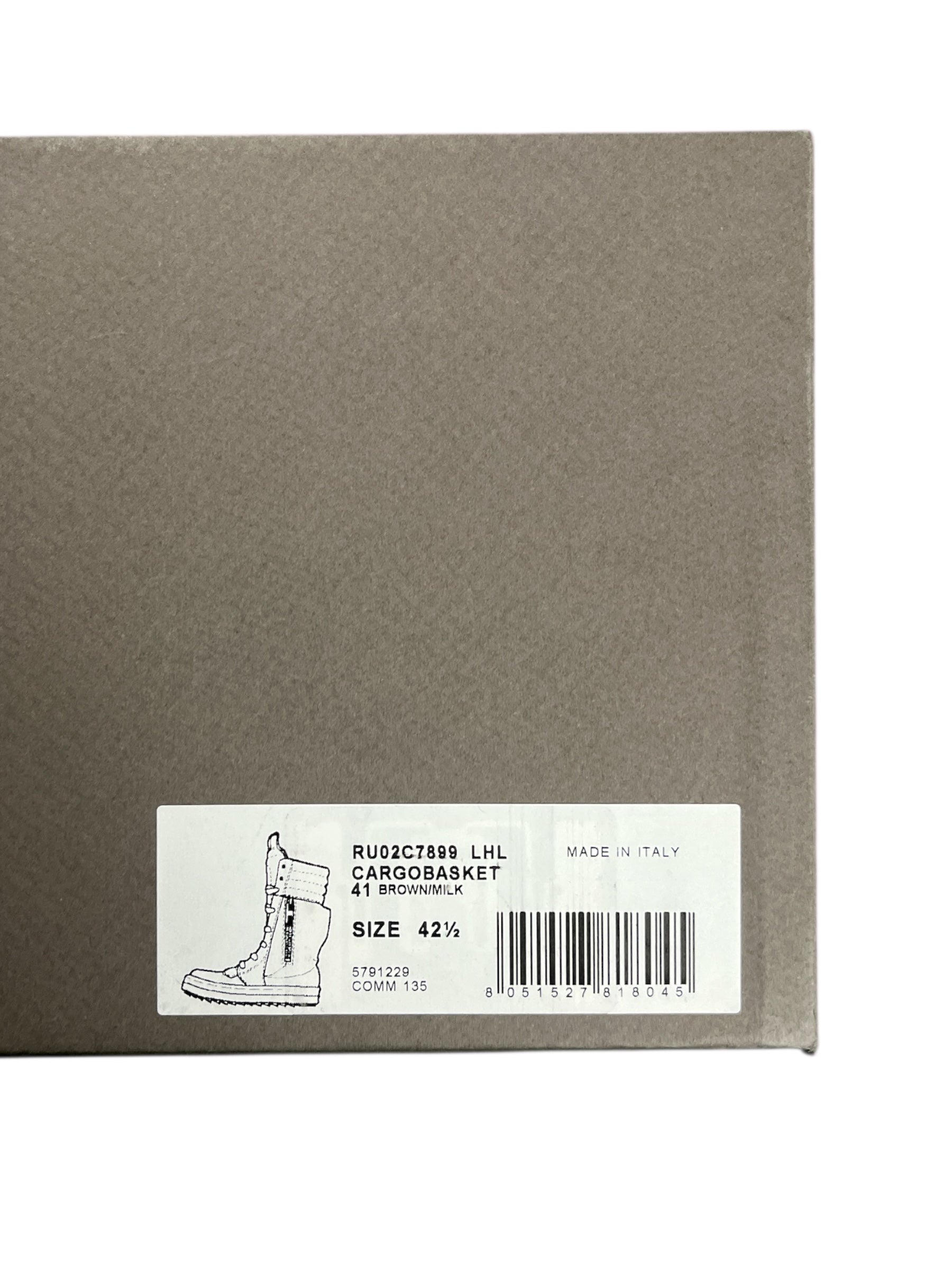Rick Owens FW23 Luxor brown pony hair cargo Geobasket sneakers, stylish shoes with textured pony hair and chunky sole details.