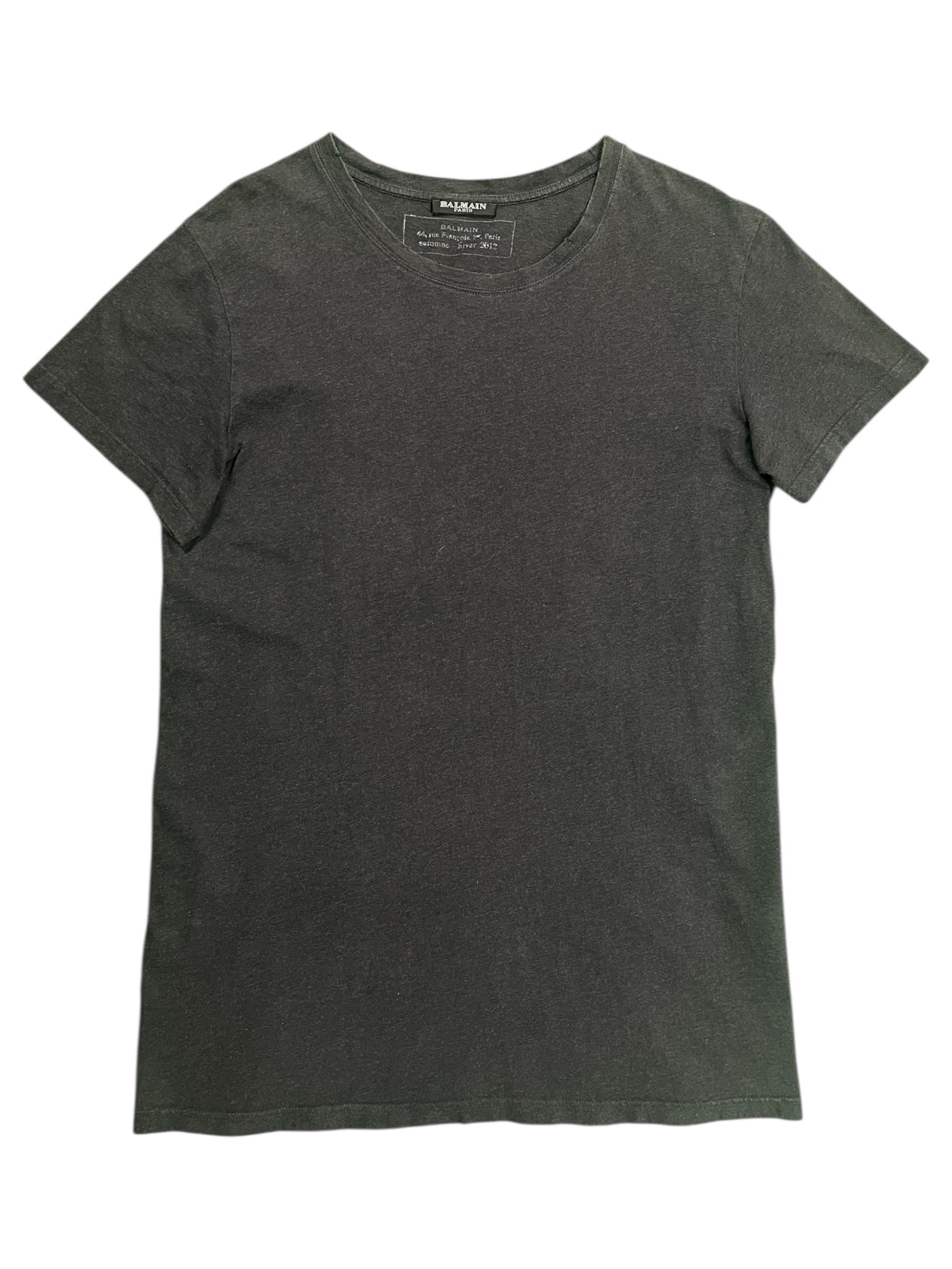 Balmain AW12 distressed T-shirt featuring a casual fit with ripped details and vintage-inspired design.