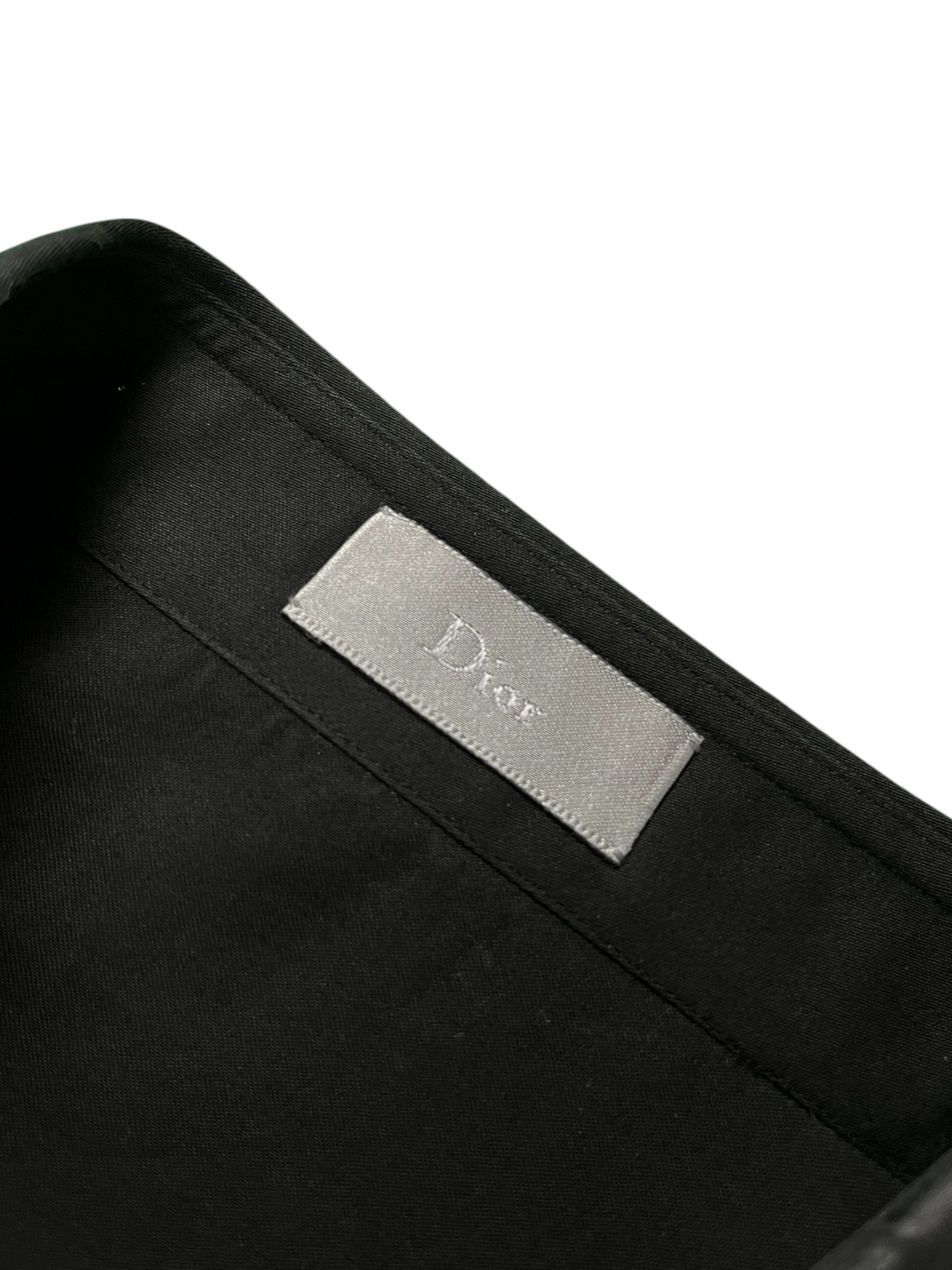 Dior AW03 Luster painted shirt with vibrant abstract design, long sleeves, and classic collar on white fabric.